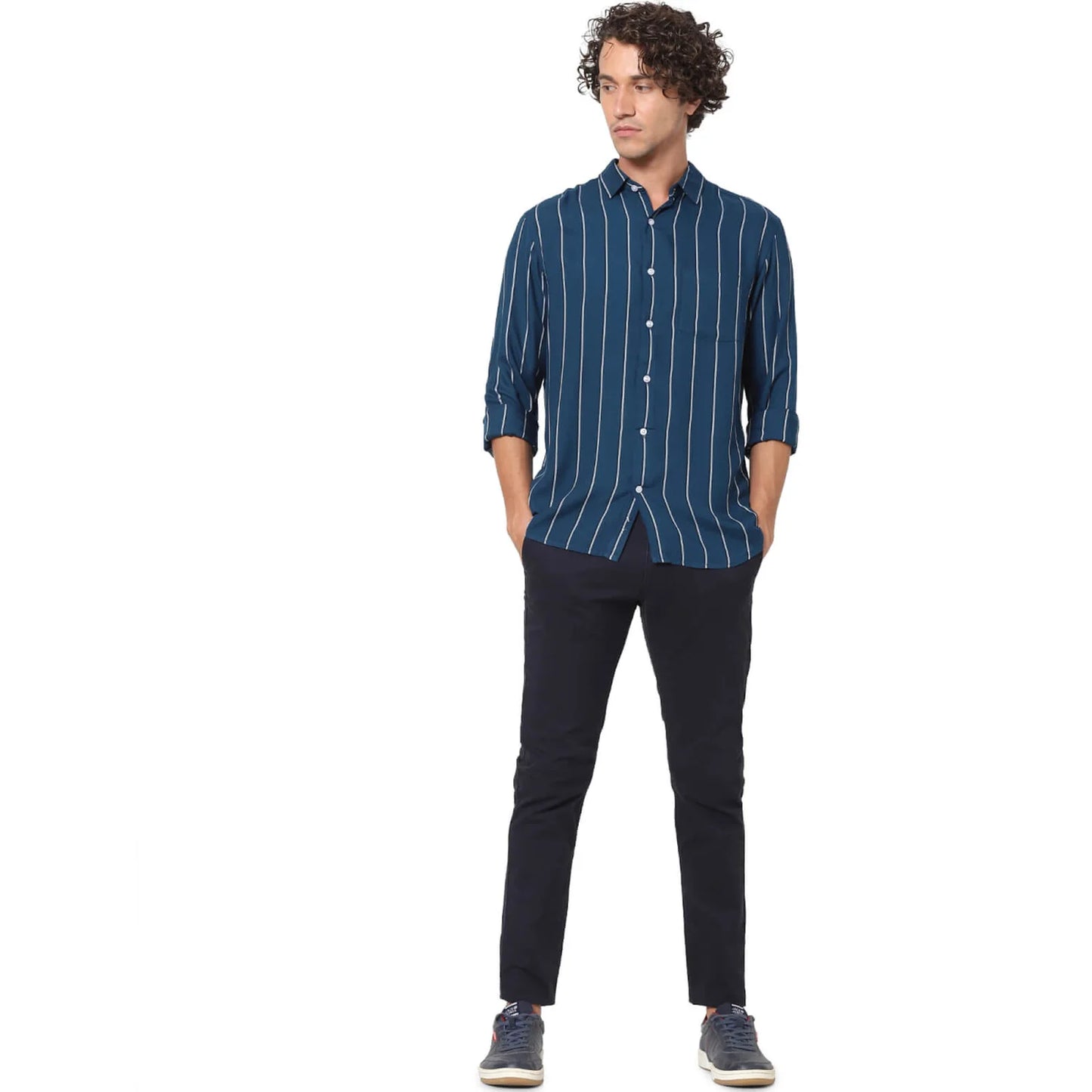 Celio* Striped Regular Fit Viscose Blue Shirt