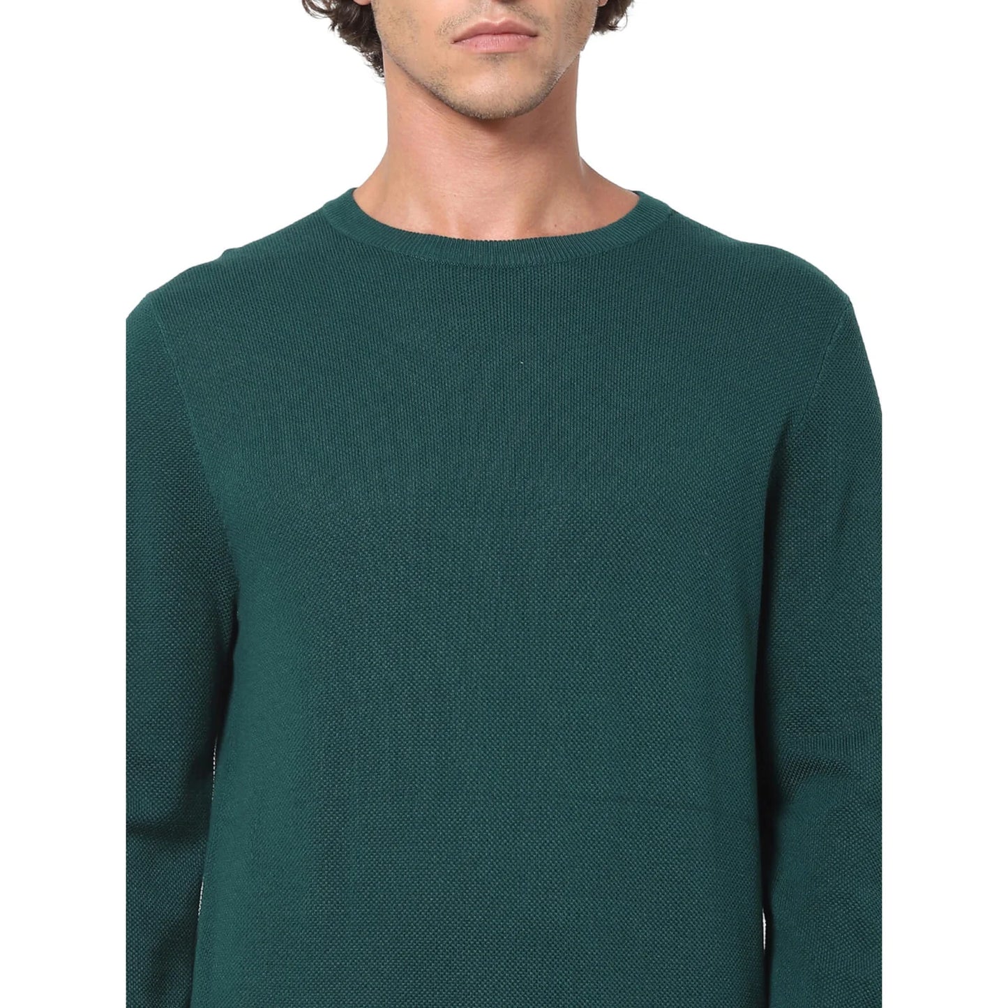 Celio* Colourblock Regular Fit Cotton Green Sweater