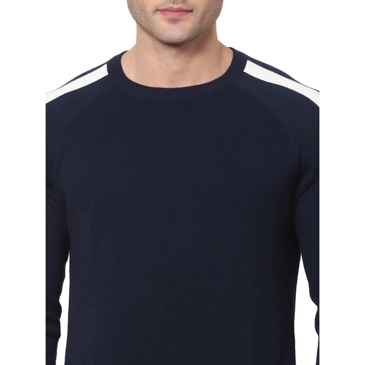 Celio* Solid Regular Fit Cotton Navy Blue Sweater