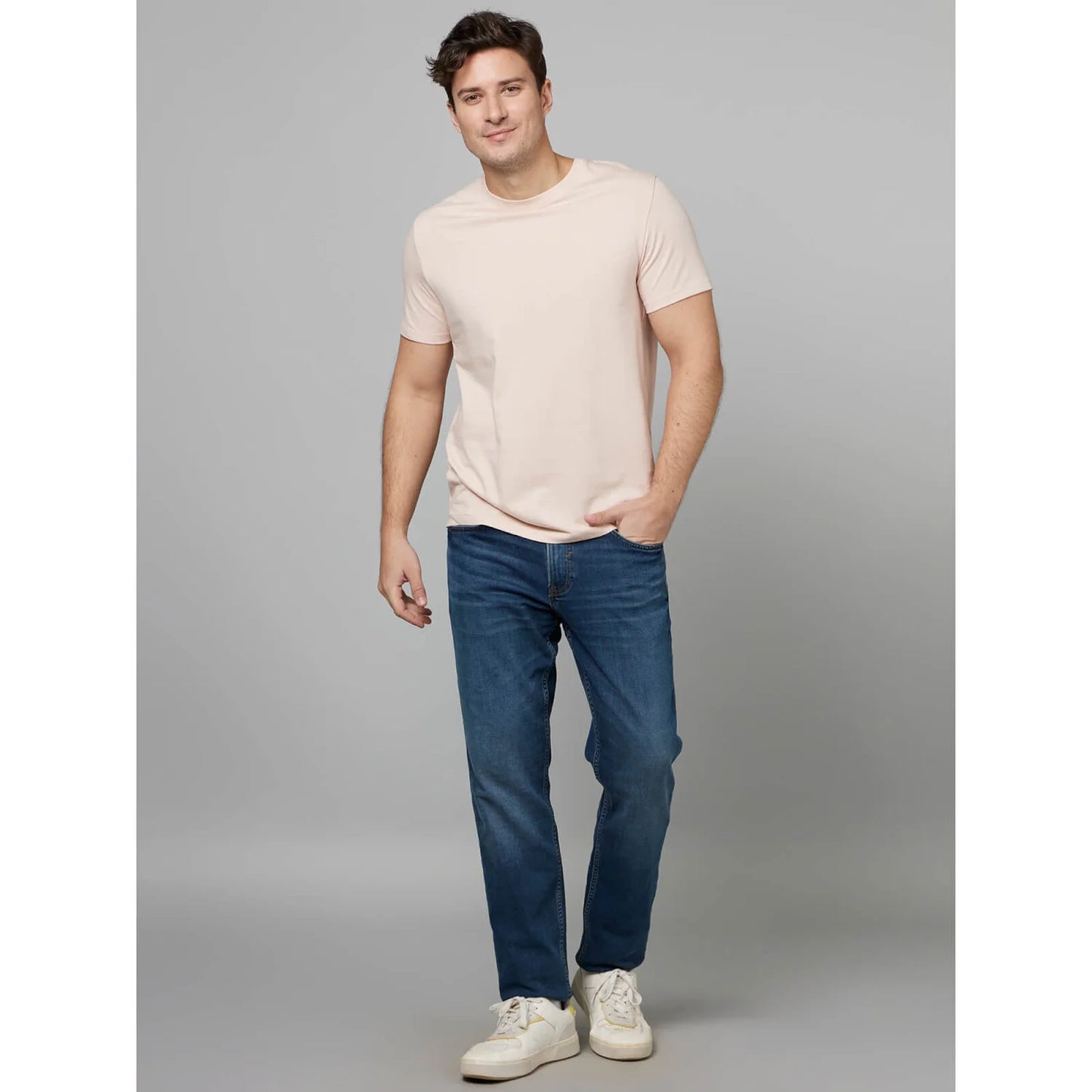 Celio* Solid Regular Fit Cotton Pink T-Shirt
