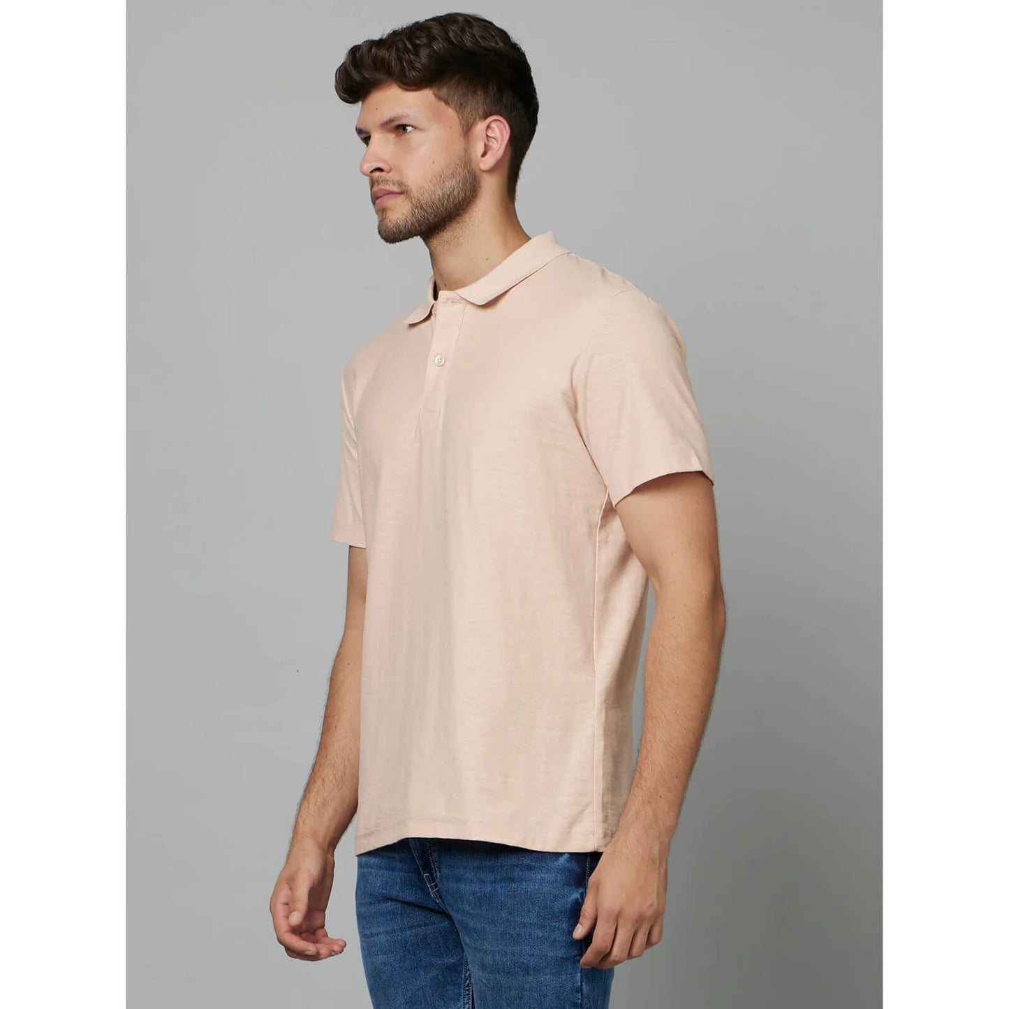 Celio* Solid Regular Fit Cotton Peach T-Shirt