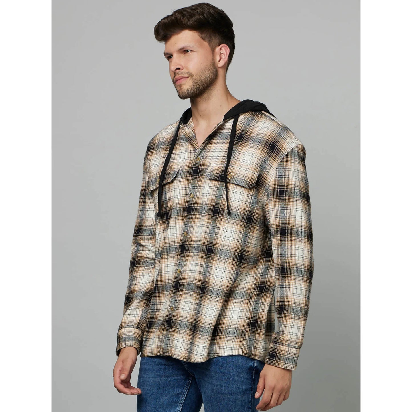 Celio* Checked Regular Fit Cotton Cream Shirt