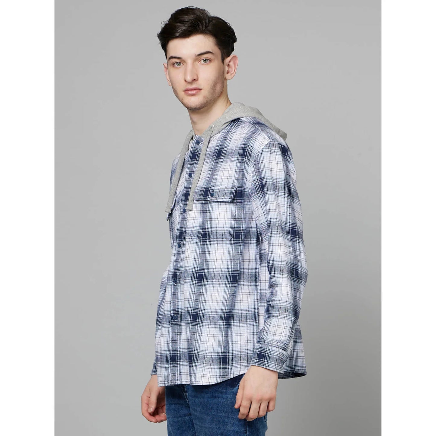 Celio* Checked Regular Fit Cotton Blue Shirt