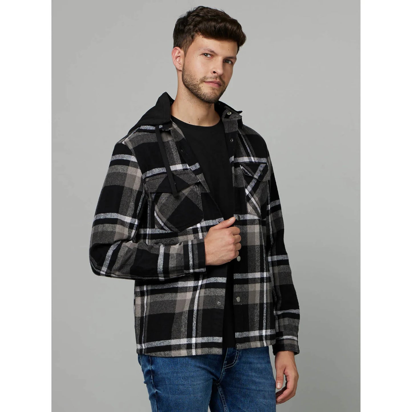 Celio* Checked Regular Fit Cotton Black Shirt