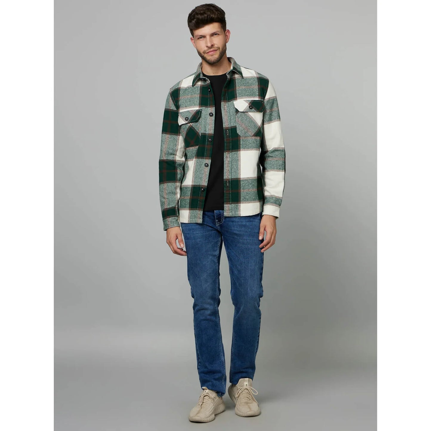 Celio* Checked Regular Fit Cotton Green Shirt