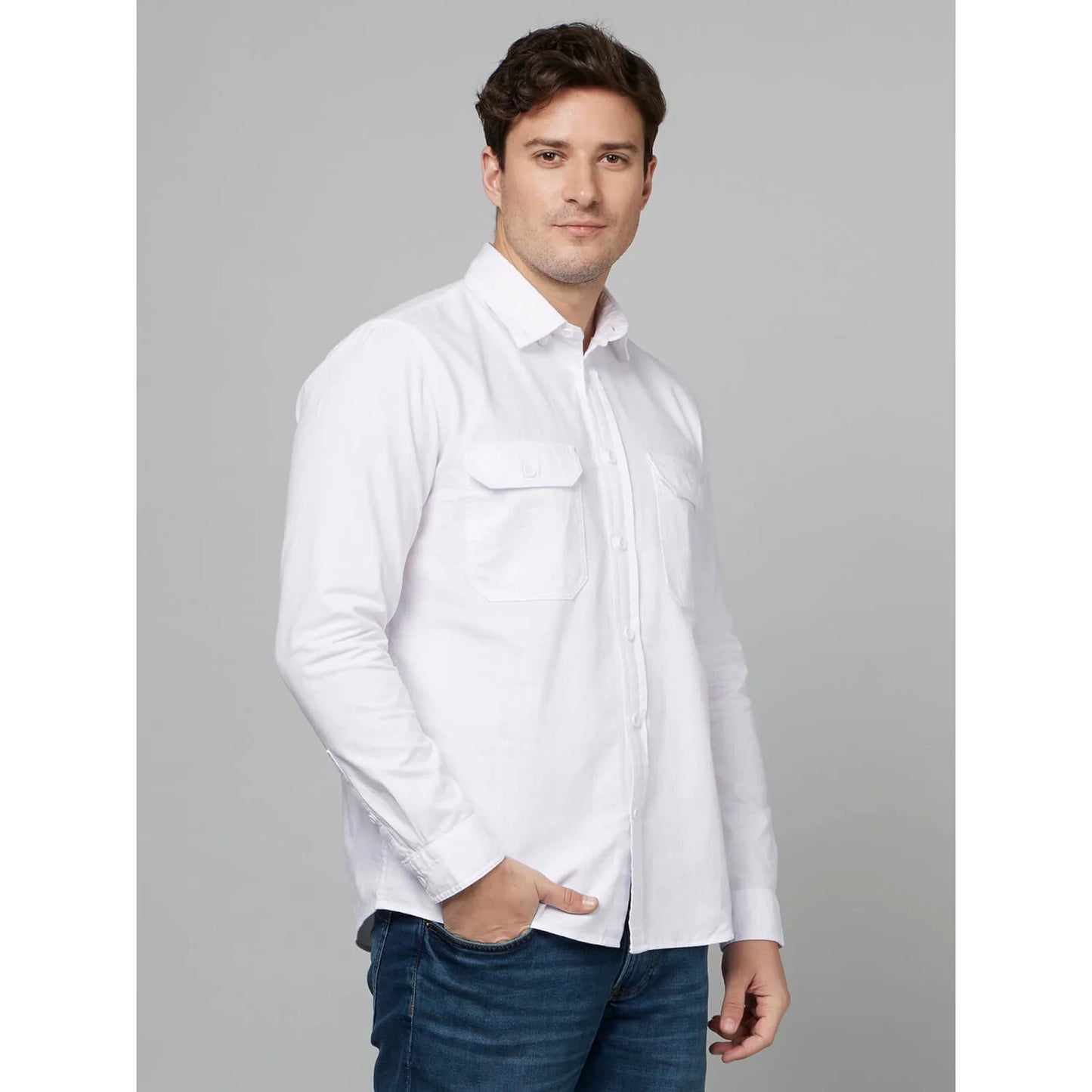Celio* Solid Regular Fit Cotton White Shirt