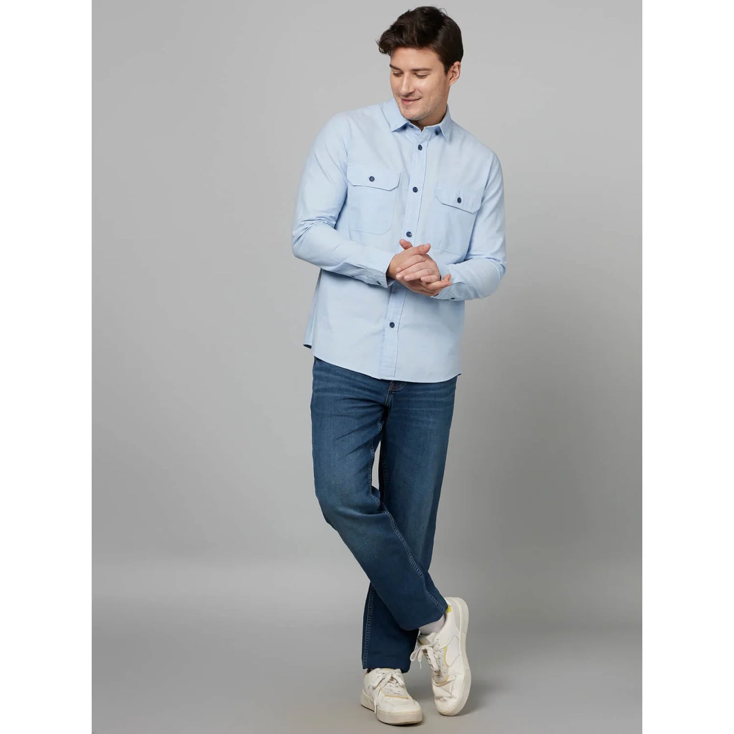 Celio* Solid Regular Fit Cotton Blue Shirt