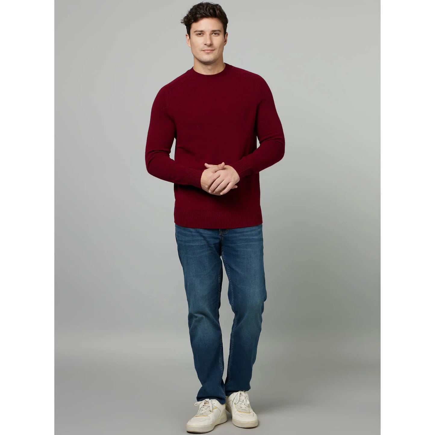 Celio* Solid Regular Fit Wool Burgundy Sweater