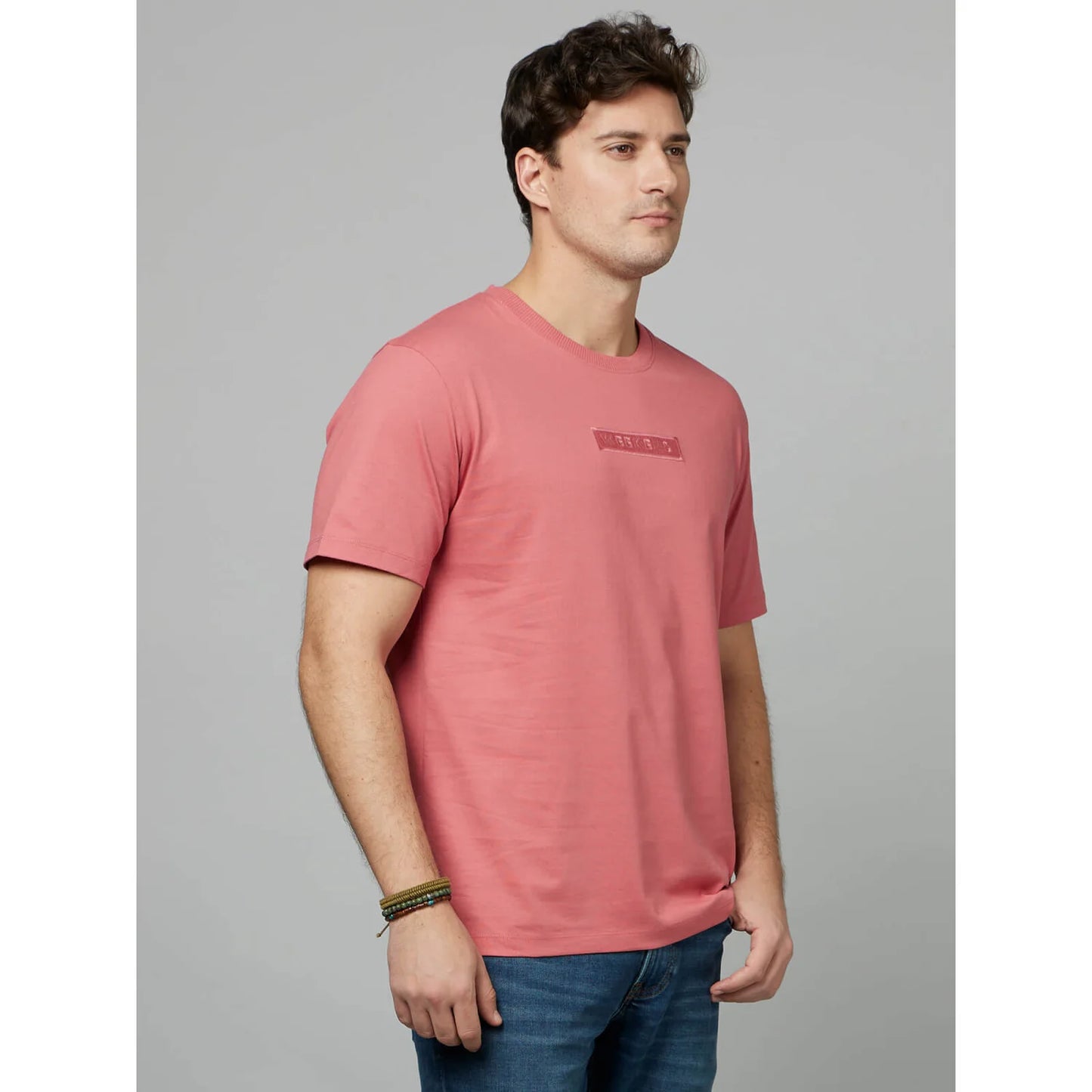 Celio* Solid Regular Fit Cotton Pink T-Shirt