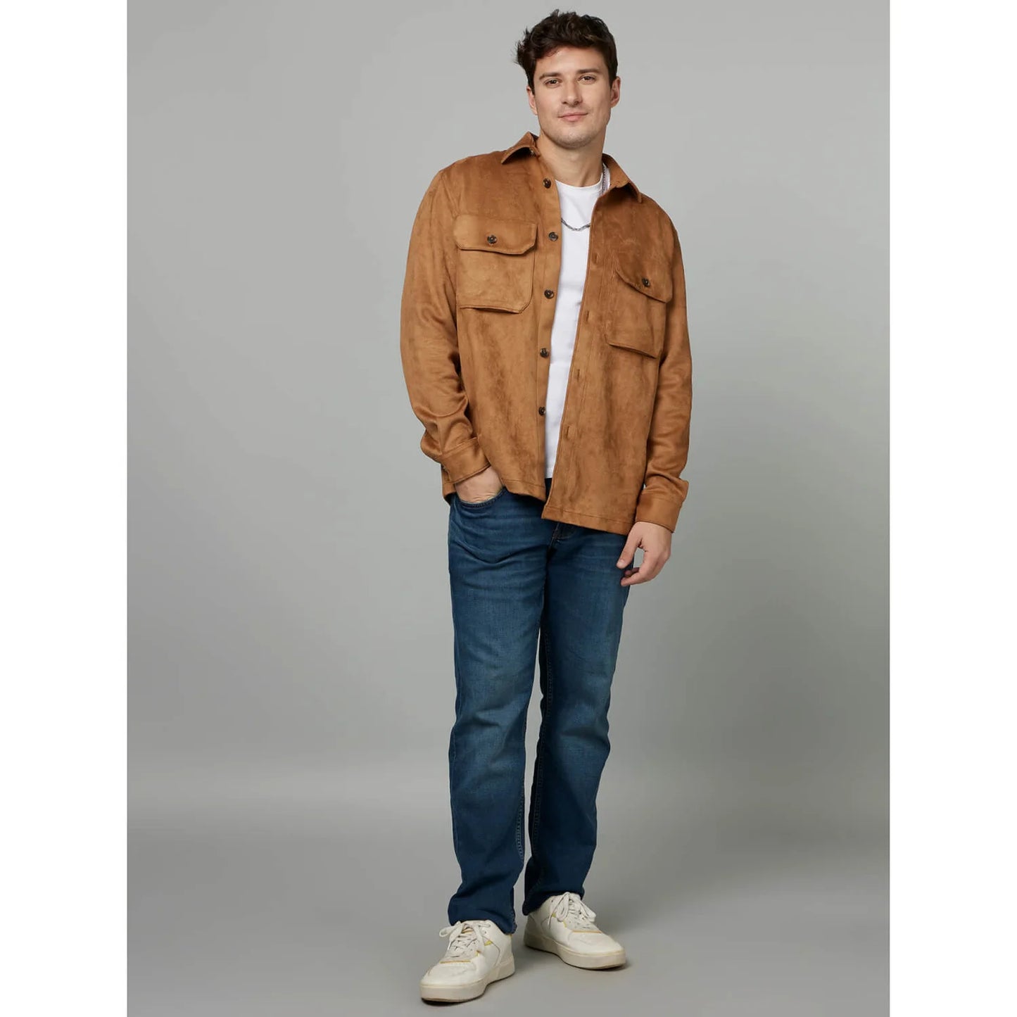 Celio* Solid Regular Fit Poly-Blend Brown Shirt