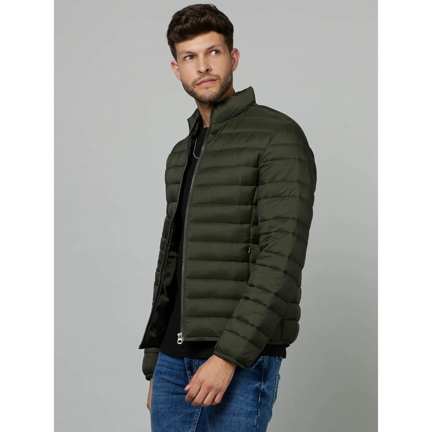Celio* Solid Regular Fit Polymer Khaki Jacket