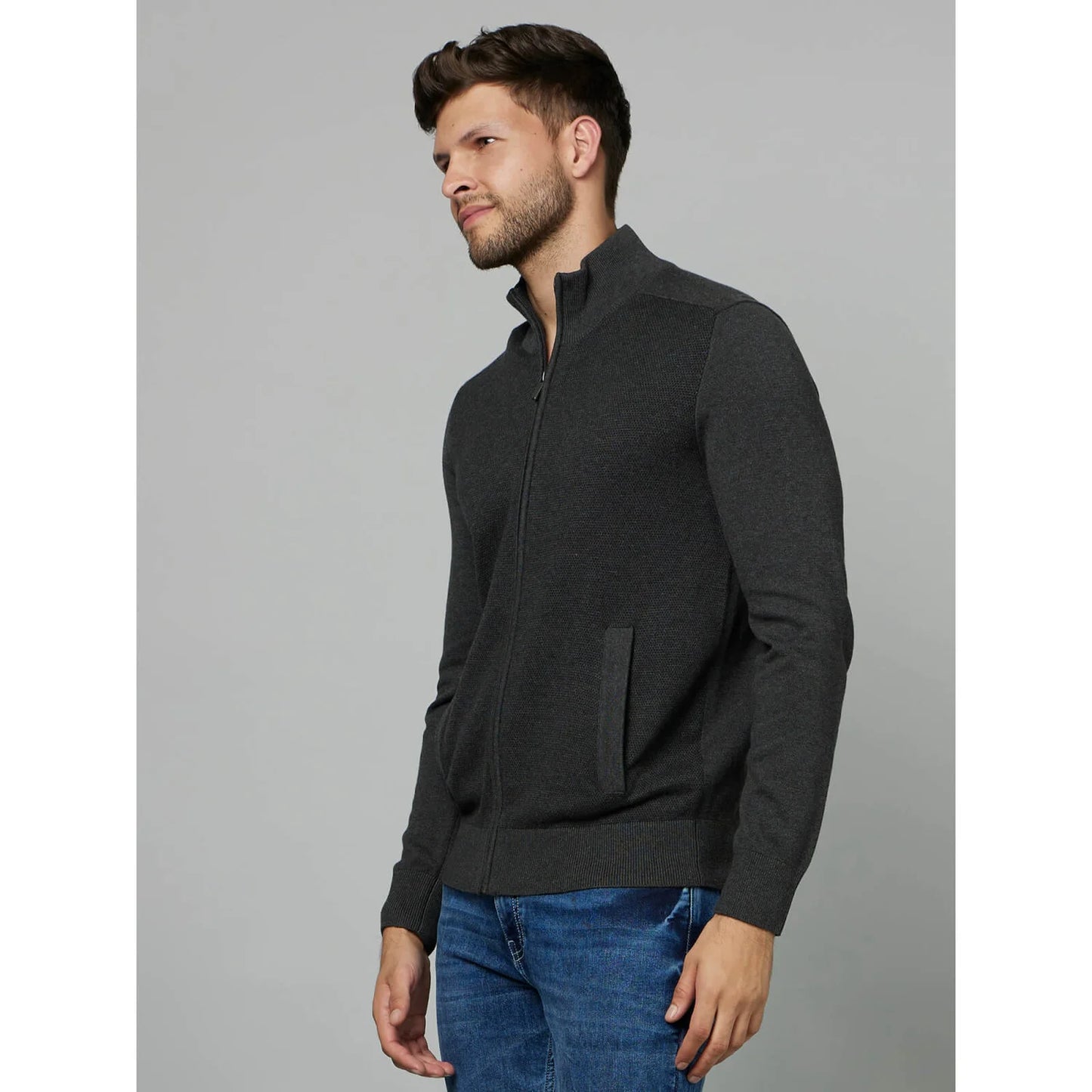 Celio* Solid Slim Fit Cotton Black Jacket