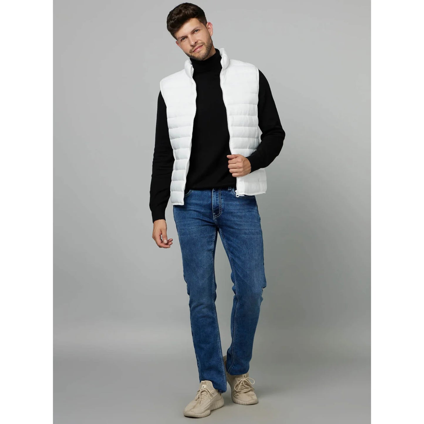 Celio* Solid Regular Fit Polymer White Jacket