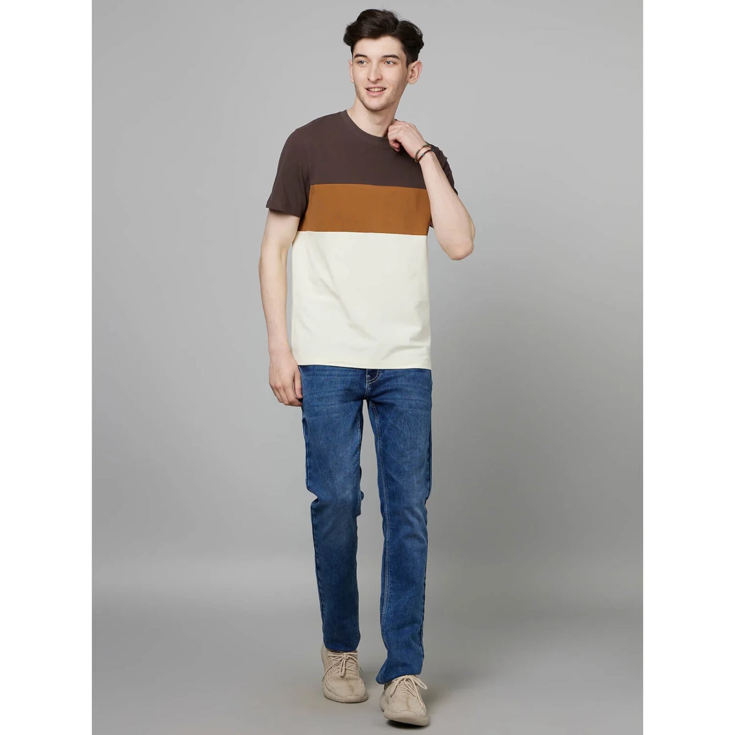 Celio* Colourblock Regular Fit Cotton Brown T-Shirts