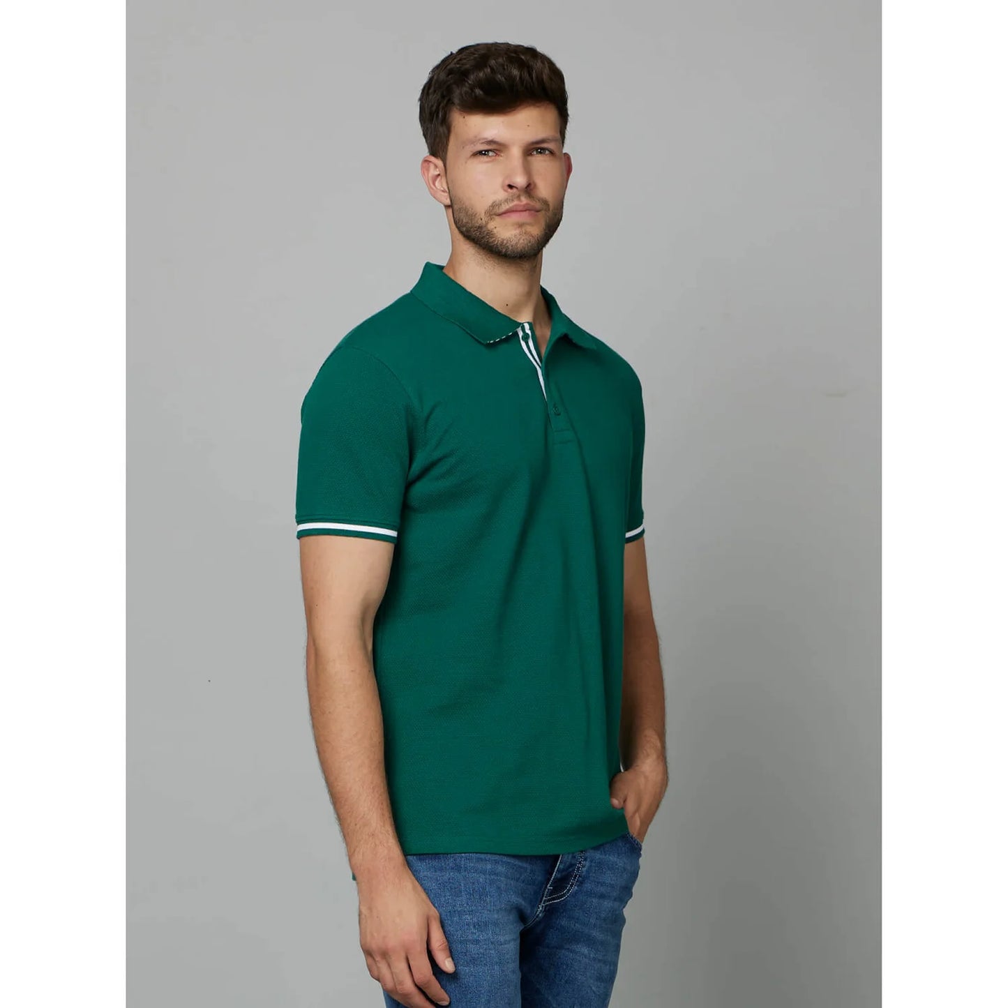 Celio* Solid Regular Fit Cotton Green T-Shirt