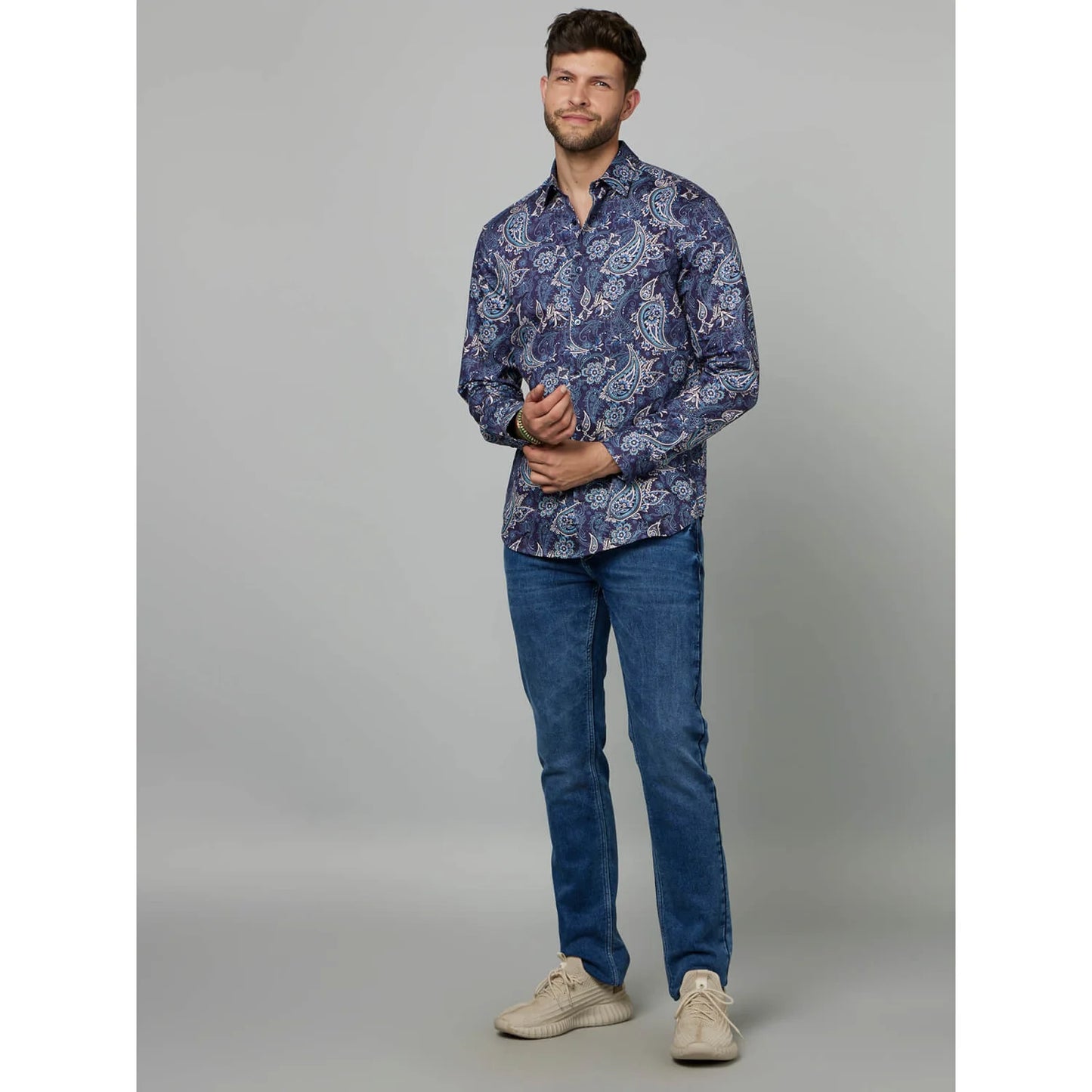 Celio* Paisley Regular Fit Cotton Blue Shirt