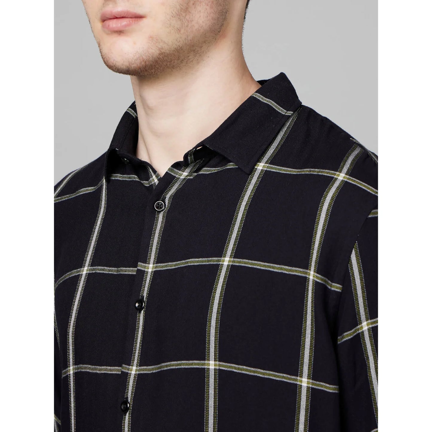 Celio* Checked Regular Fit Viscose Black Shirt