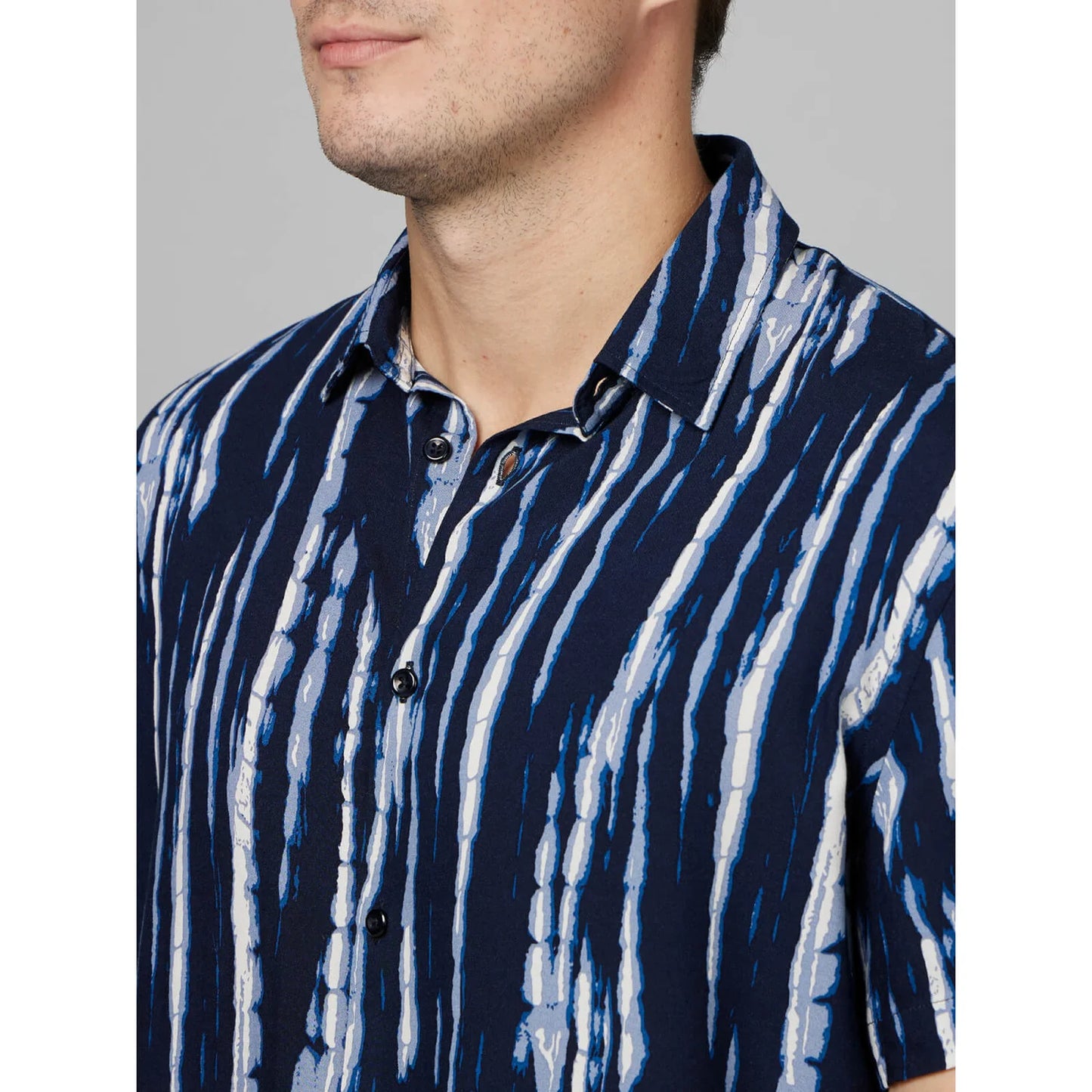 Celio* Abstract Regular Fit Viscose Blue Shirt
