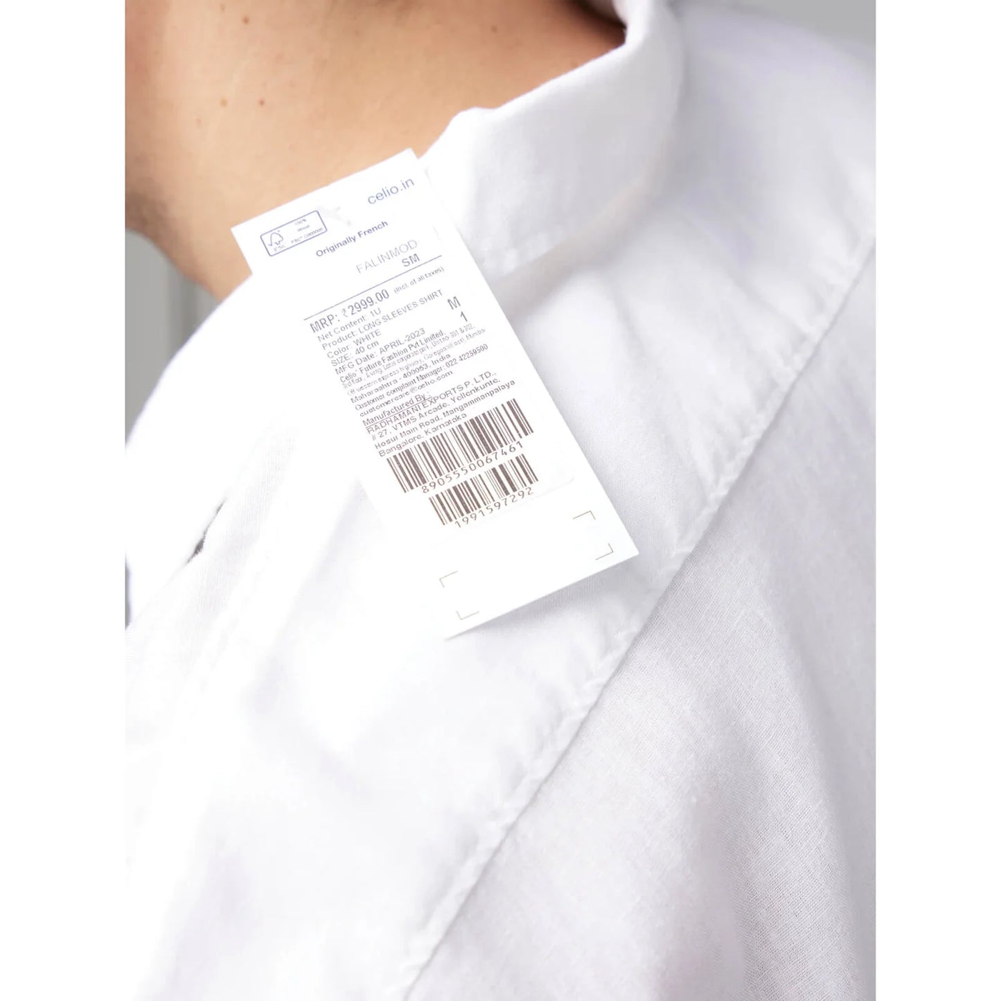 Celio* Solid Regular Fit Linen-Blend White Formal Shirt