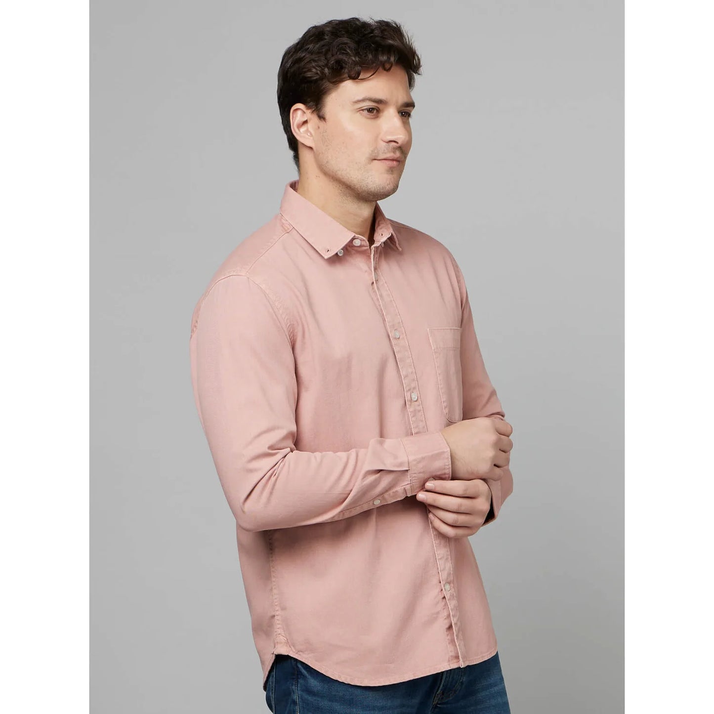 Celio* Solid Regular Fit Cotton Peach Formal Shirt