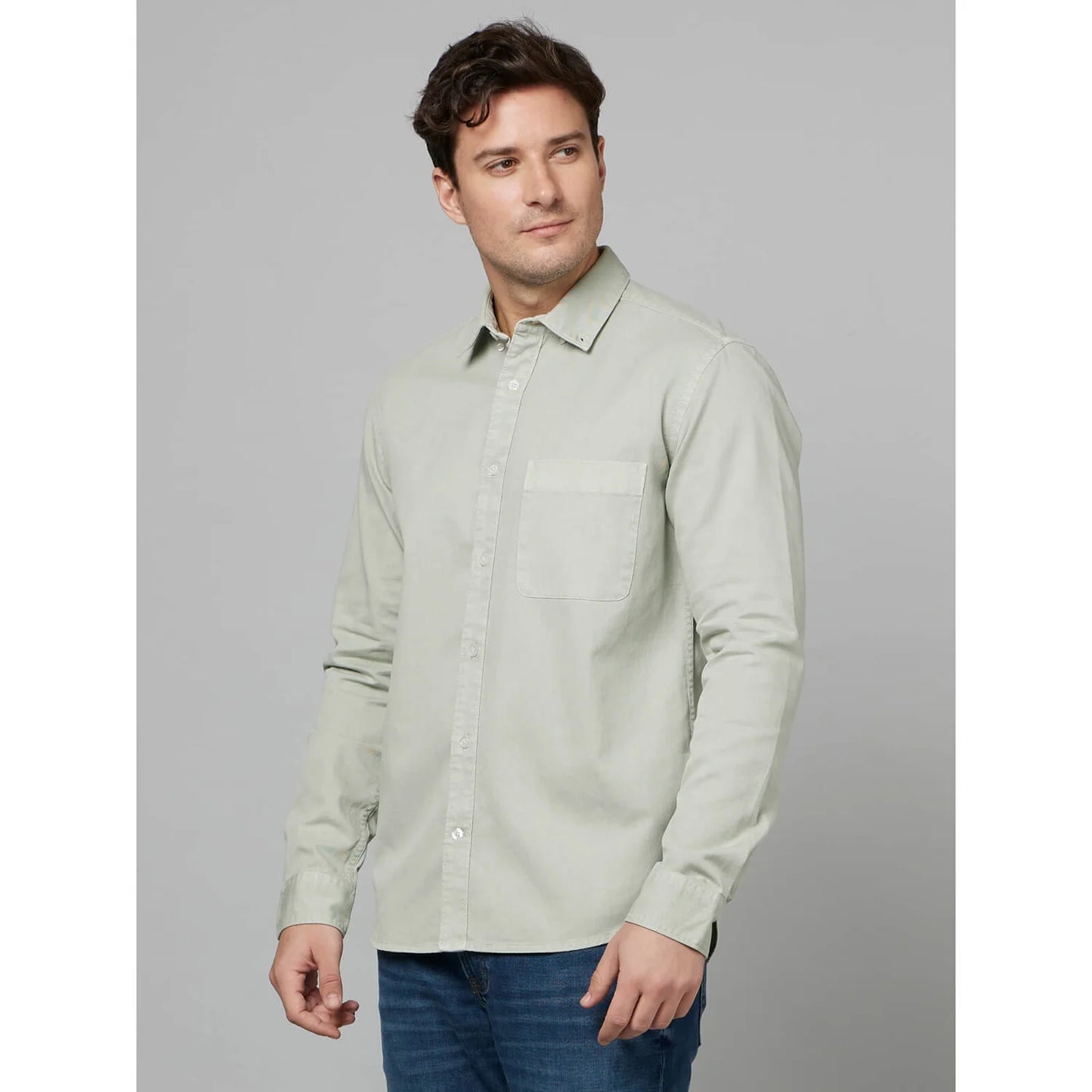 Celio* Solid Regular Fit Cotton Grey Formal Shirt