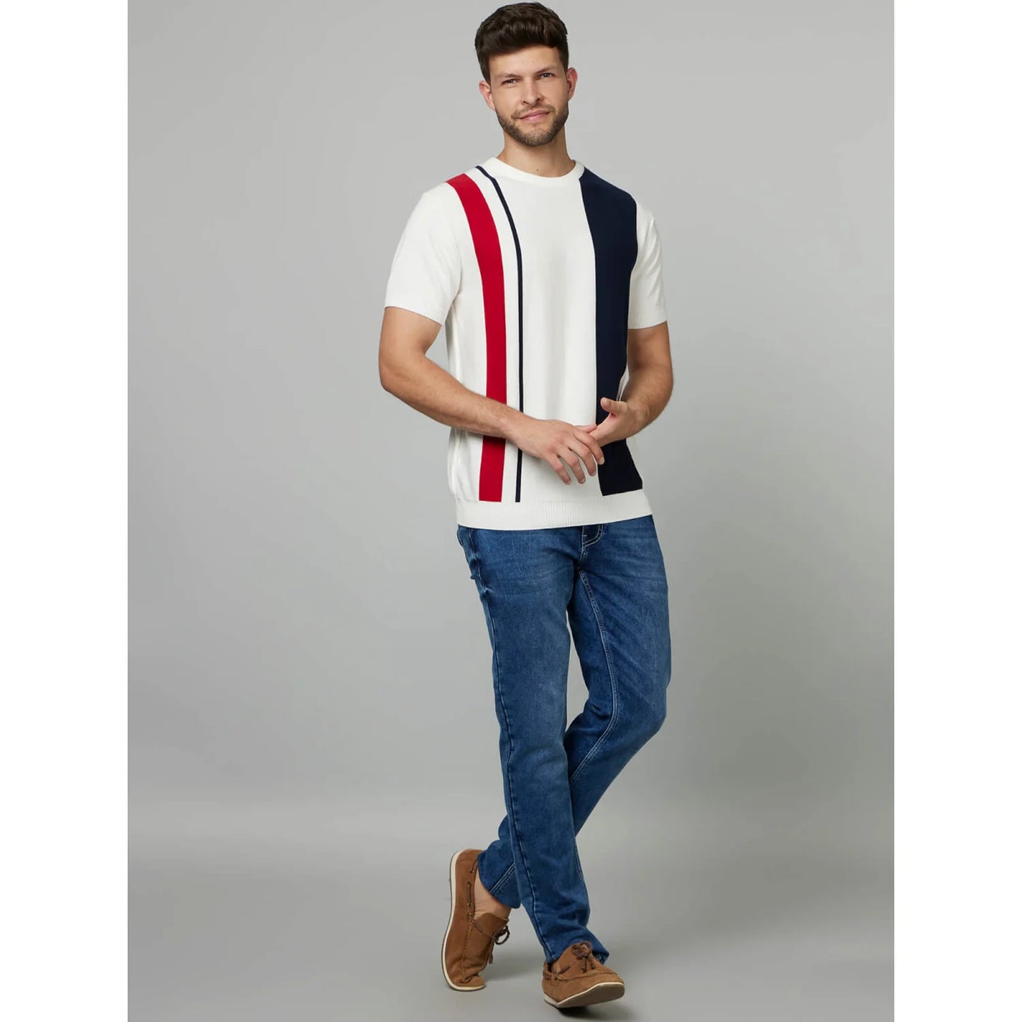 Celio* Colourblock Regular Fit Cotton White T-Shirt