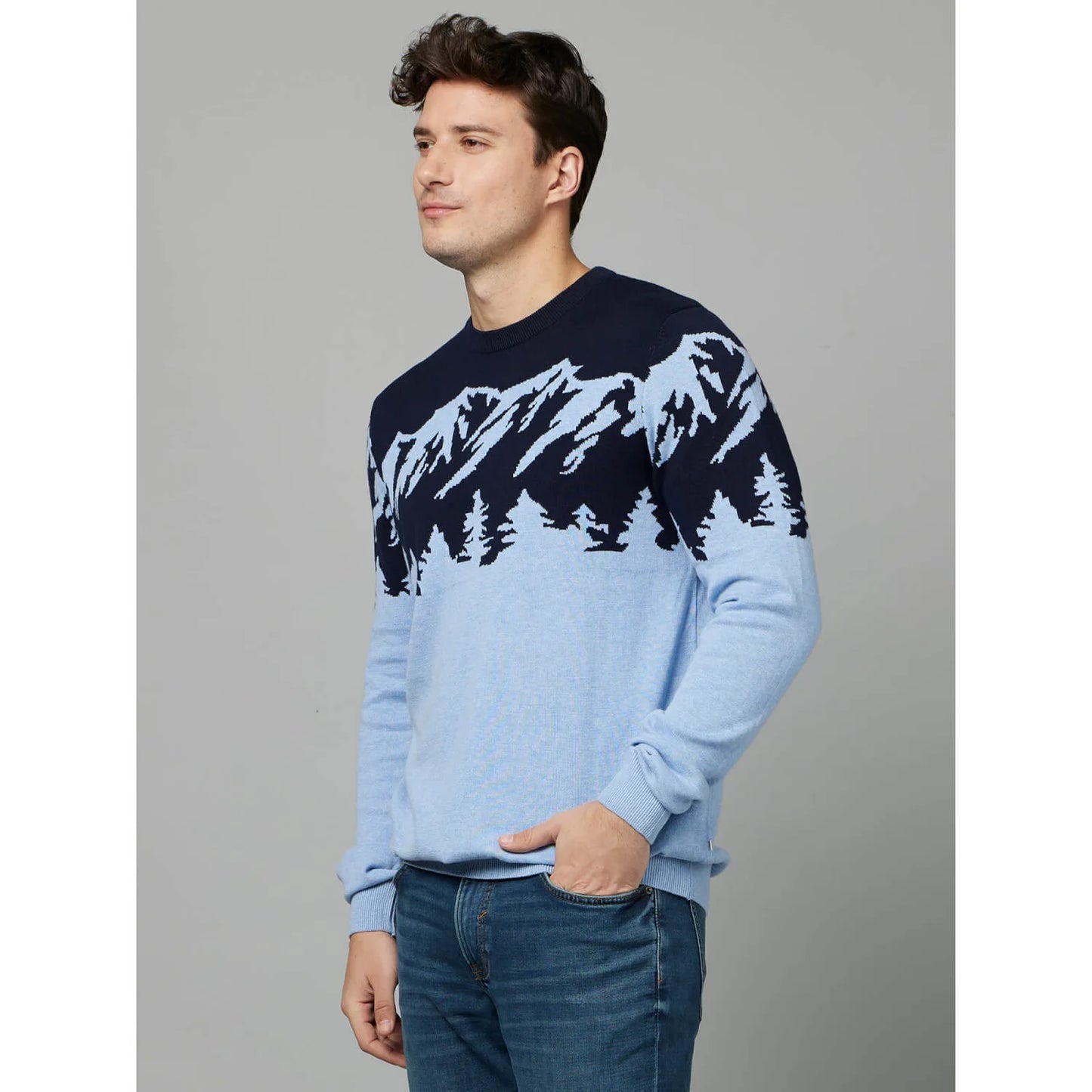 Celio* Graphics Regular Fit Cotton Blue Sweater