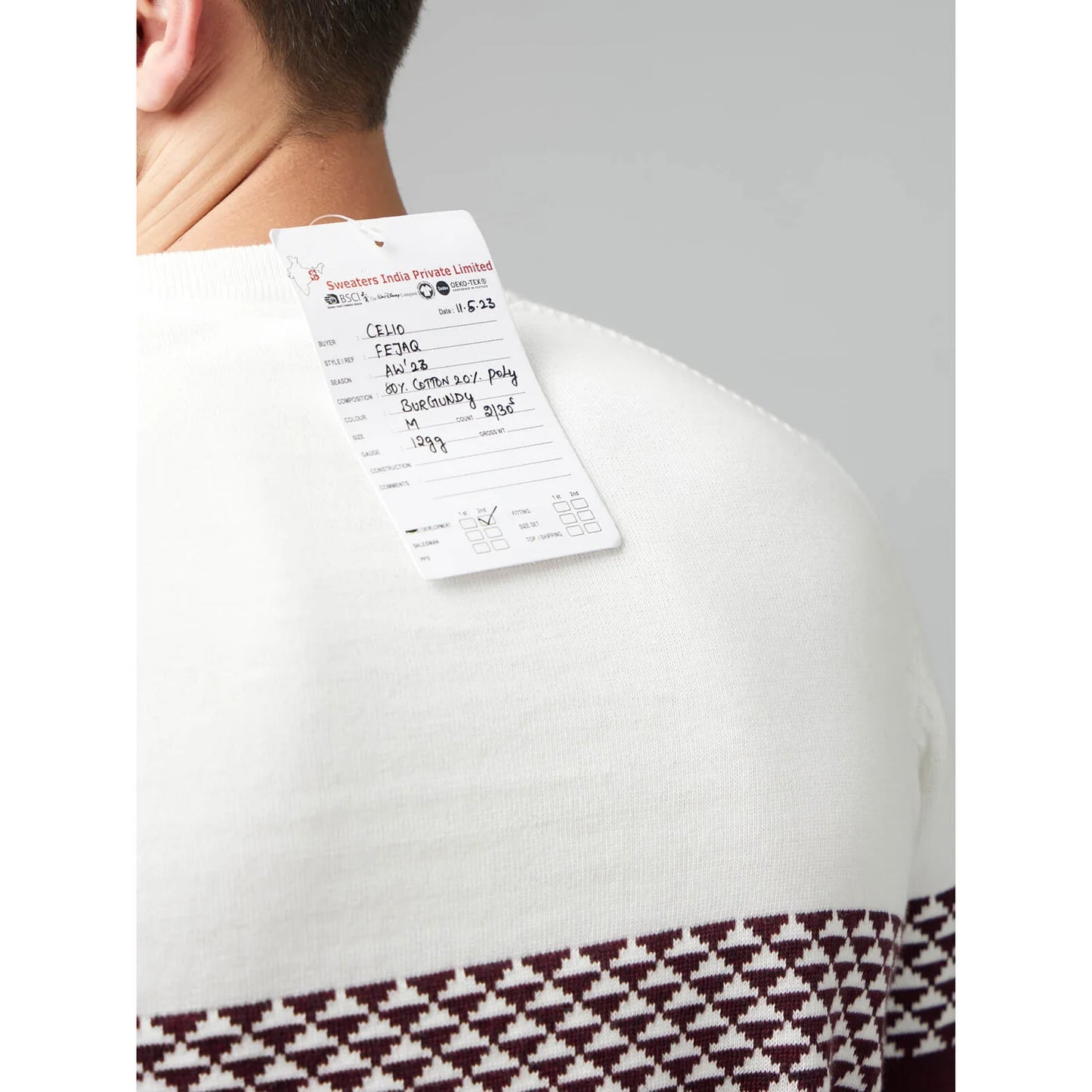 Celio* Colourblock Regular Fit Cotton Burgundy Sweater