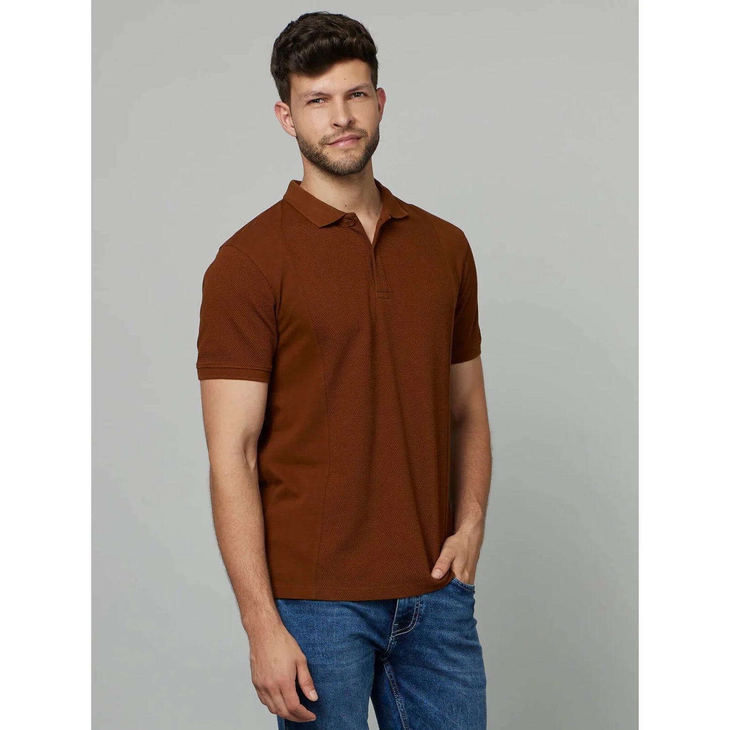 Celio* Solid Regular Fit Cotton Brown T-Shirt