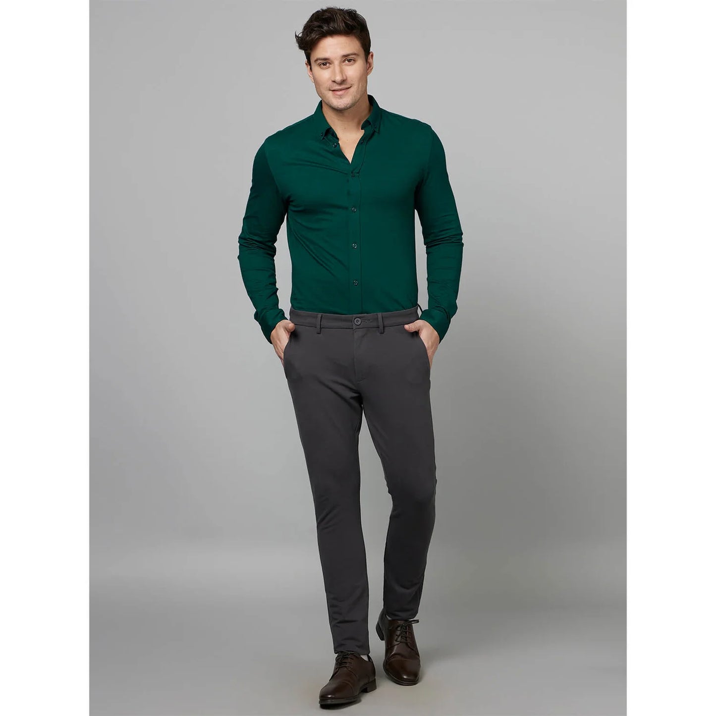 Celio* Textured Regular Fit Cotton Green Formal Shirt