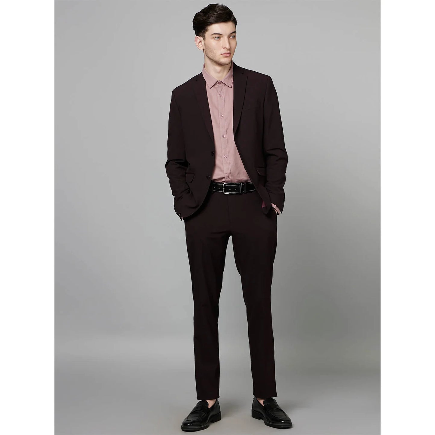 Celio* Solid Slim Fit Workwear Burgundy Blazer