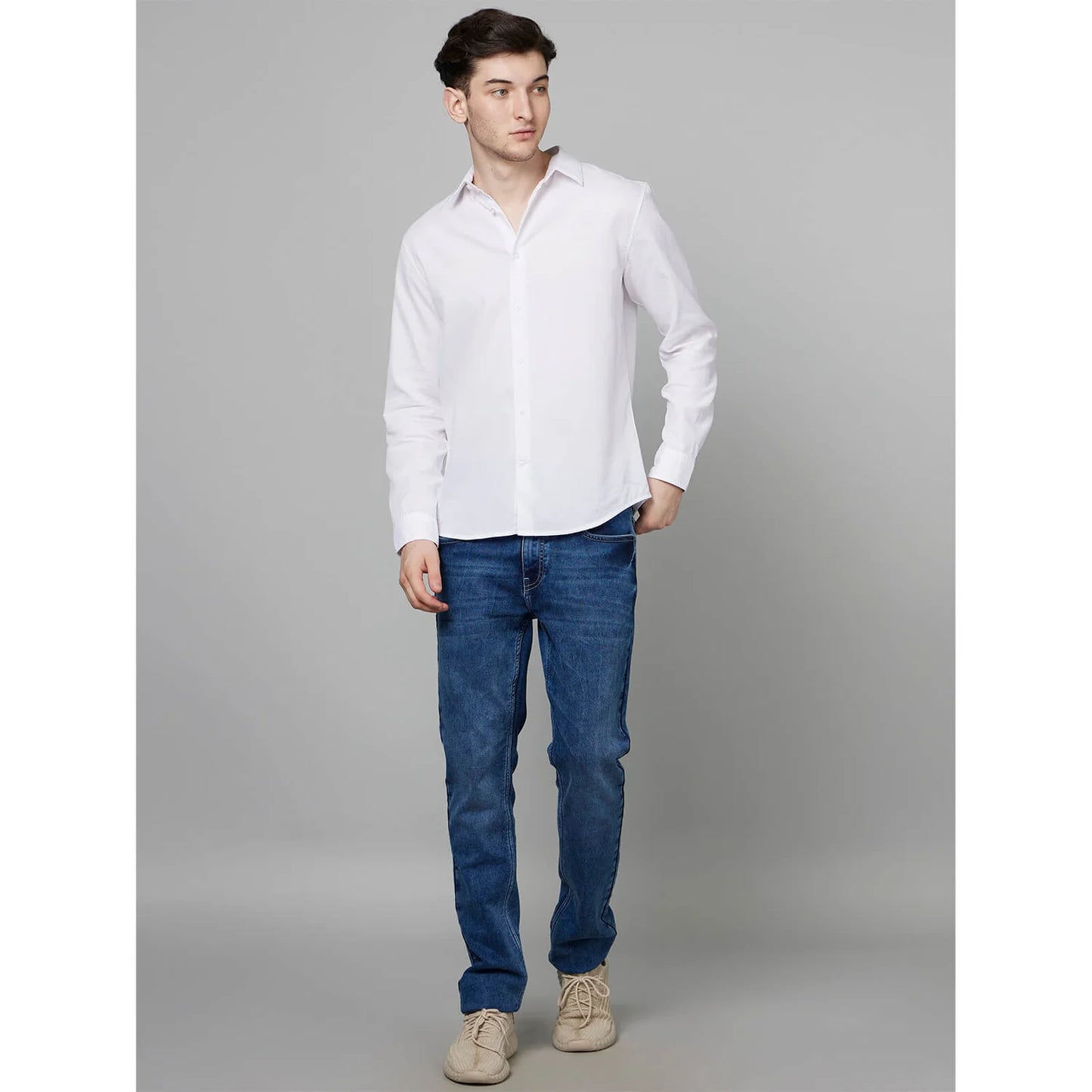 Celio* Solid Regular Fit Cotton White Formal Shirt