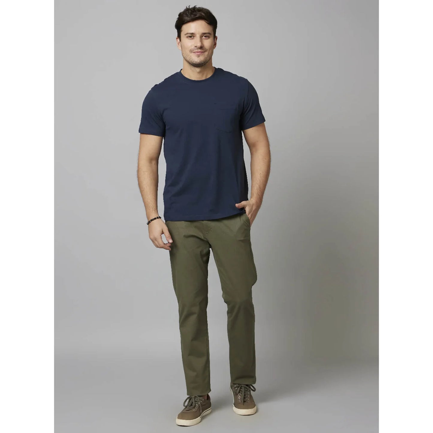 Celio* Solid Regular Fit Cotton-Poly-Blend Navy Blue T-Shirt