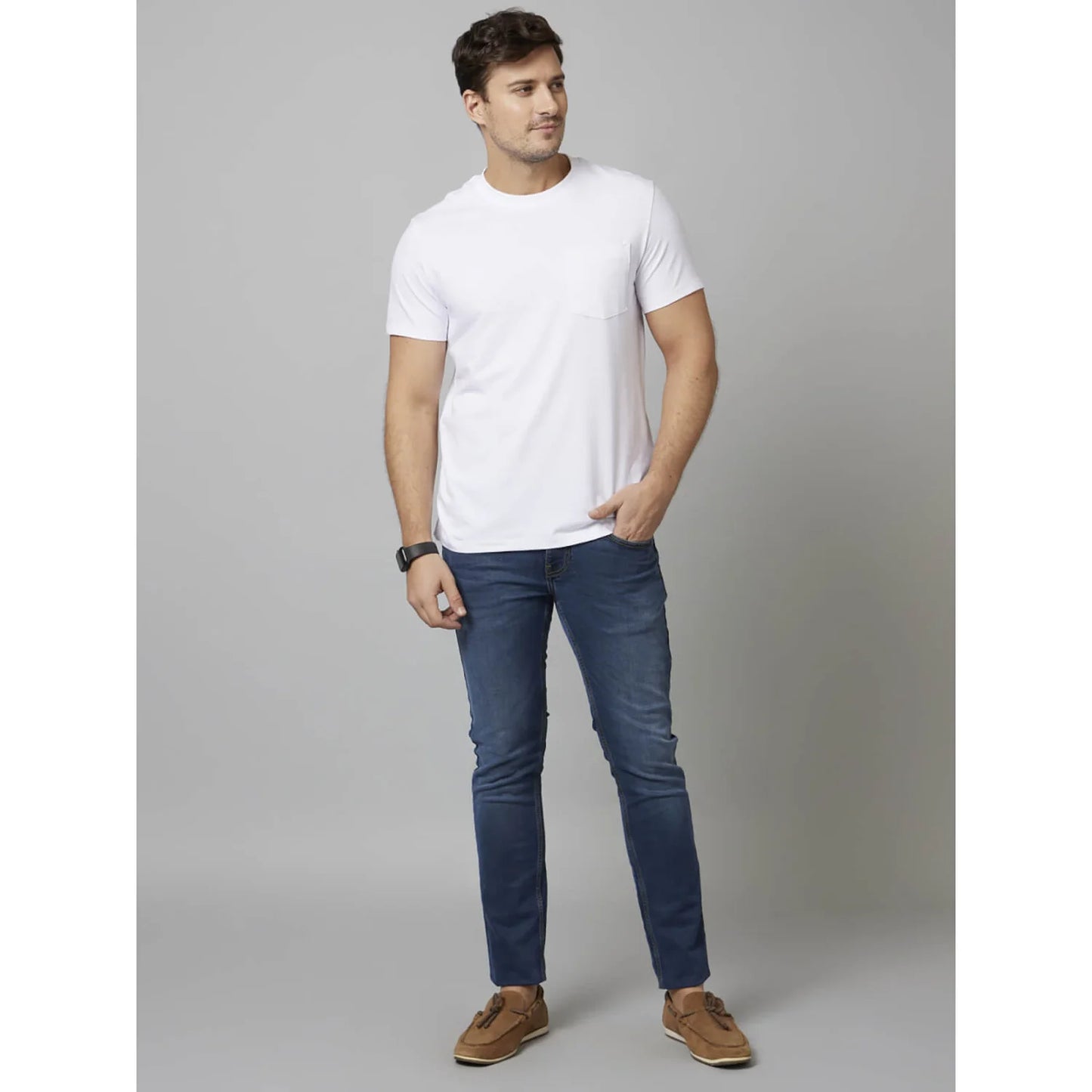 Celio* Solid Regular Fit Cotton-Poly-Blend White T-Shirt