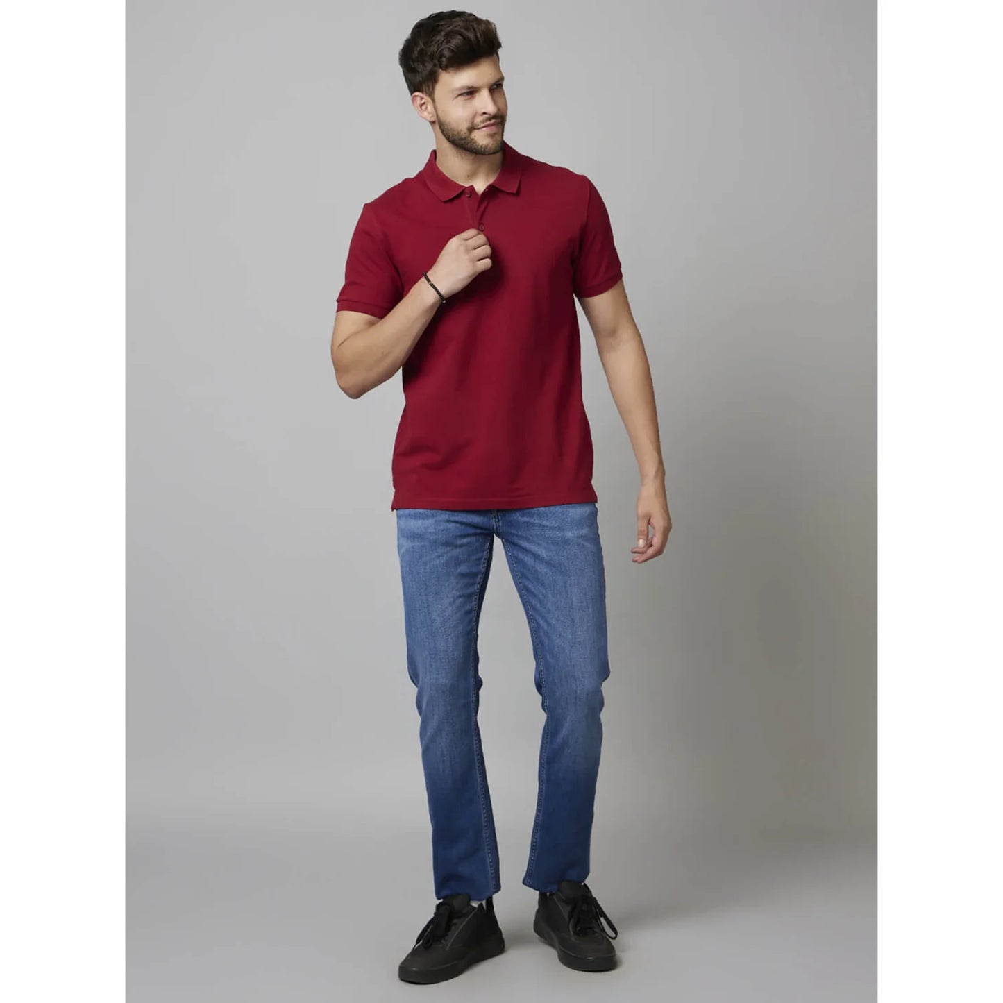 Celio* Solid Regular Fit Cotton Burgundy T-Shirt