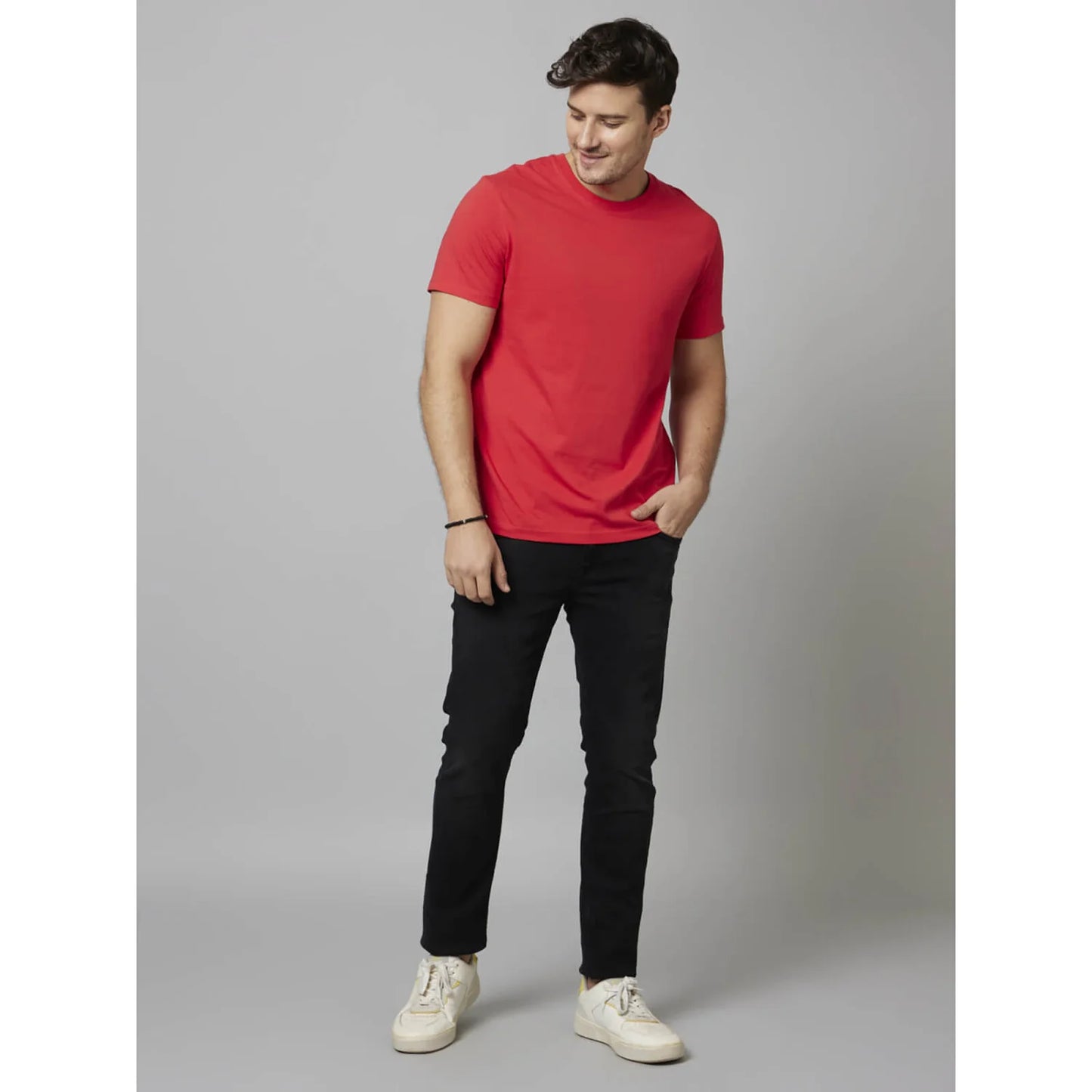 Celio* Solid Regular Fit Cotton Red T-Shirt