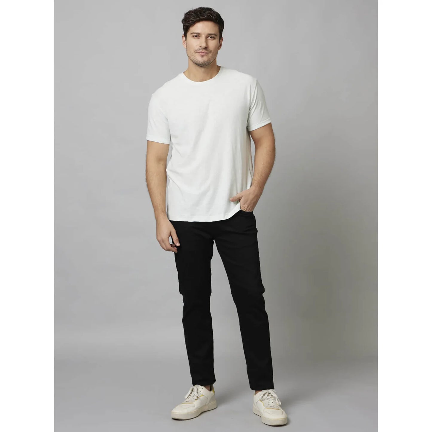 Celio* Solid Regular Fit Cotton White T-Shirt