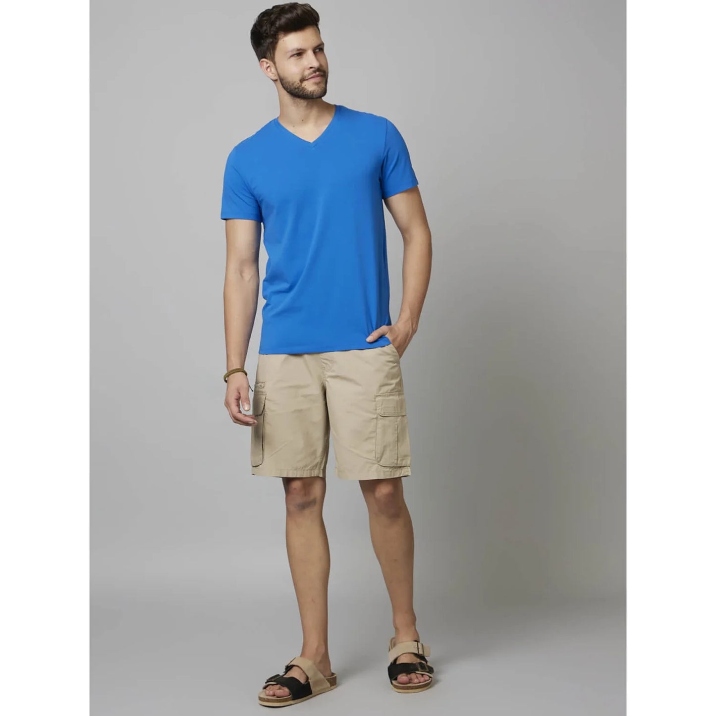 Celio* Solid Regular Fit Cotton-Blend Blue T-Shirt