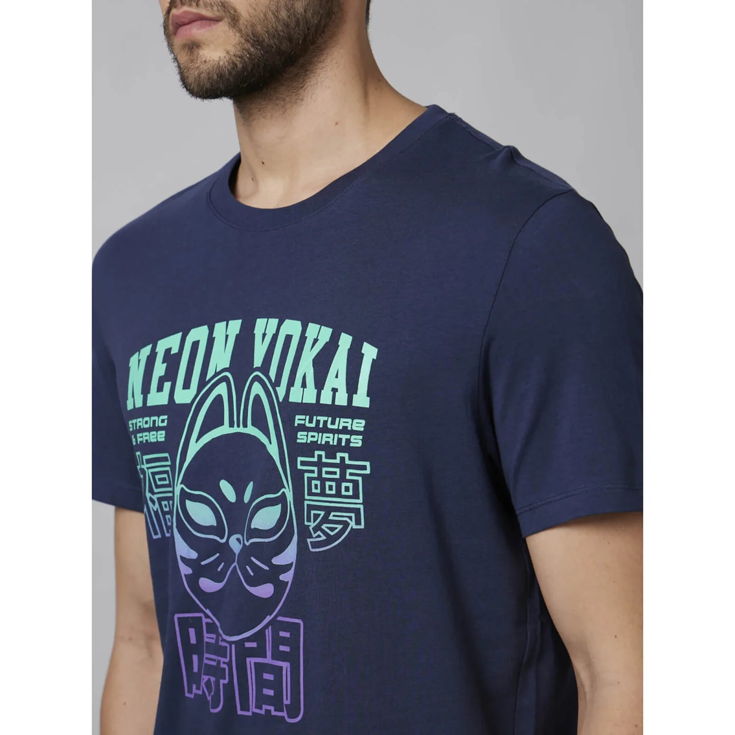 Celio* Graphics Regular Fit Cotton Navy Blue T-Shirt
