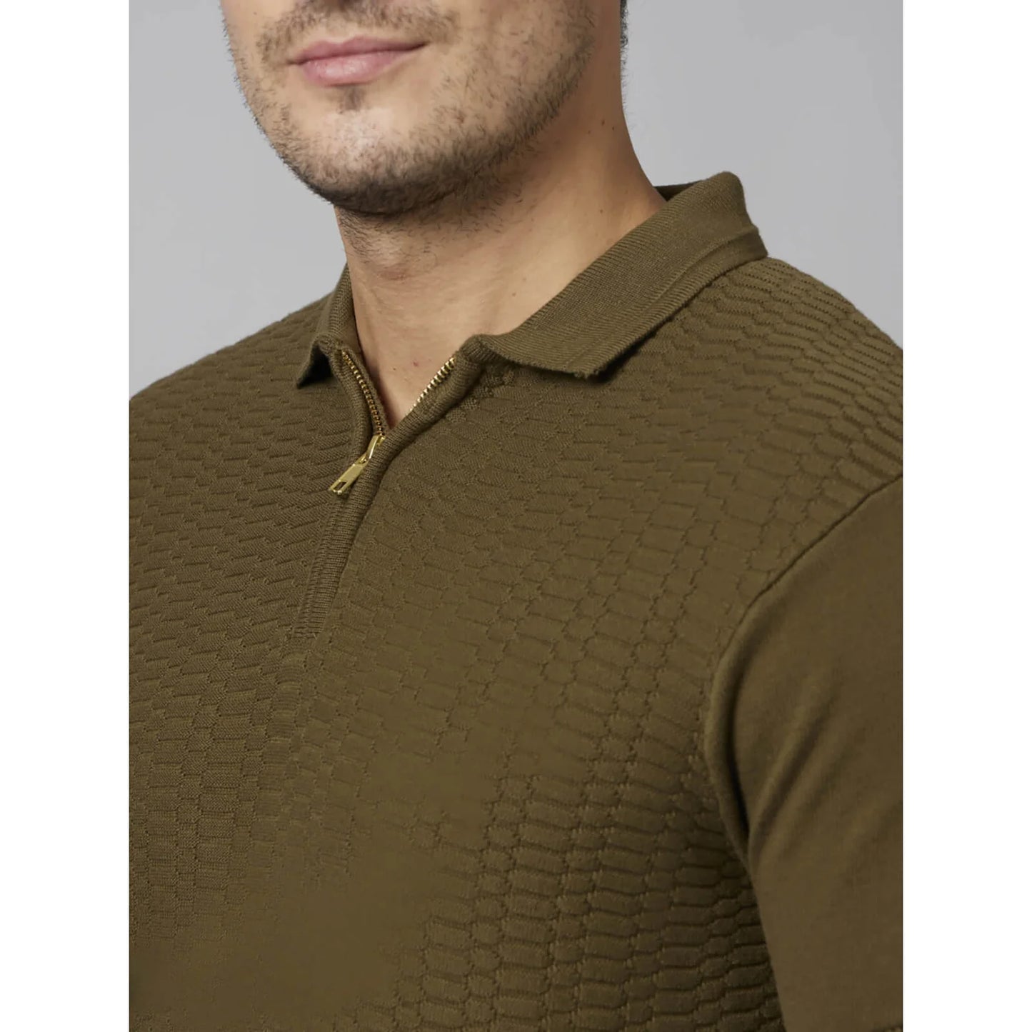 Celio* Self-Design Regular Fit Cotton Olive T-Shirt
