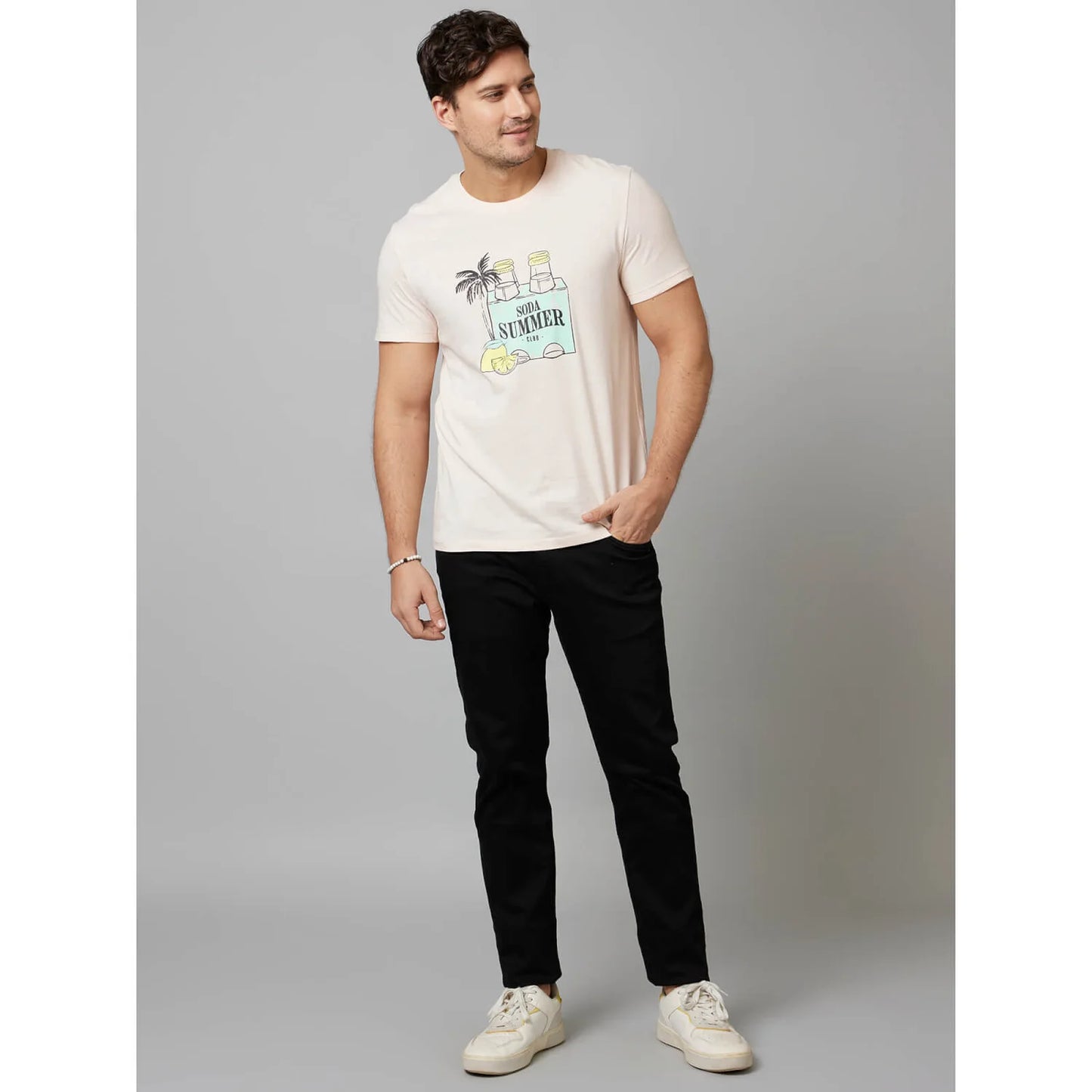 Celio* Graphics Regular Fit Cotton Pink T-Shirt