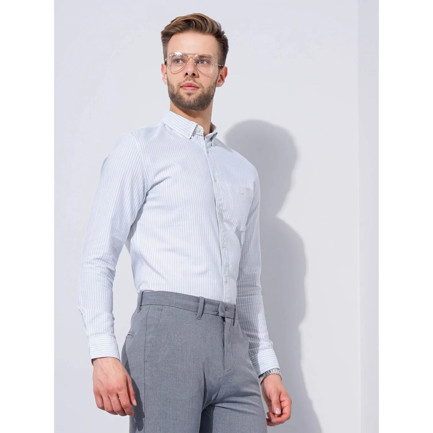 Celio* Striped Regular Fit Workwear Light Blue Formal Shirt