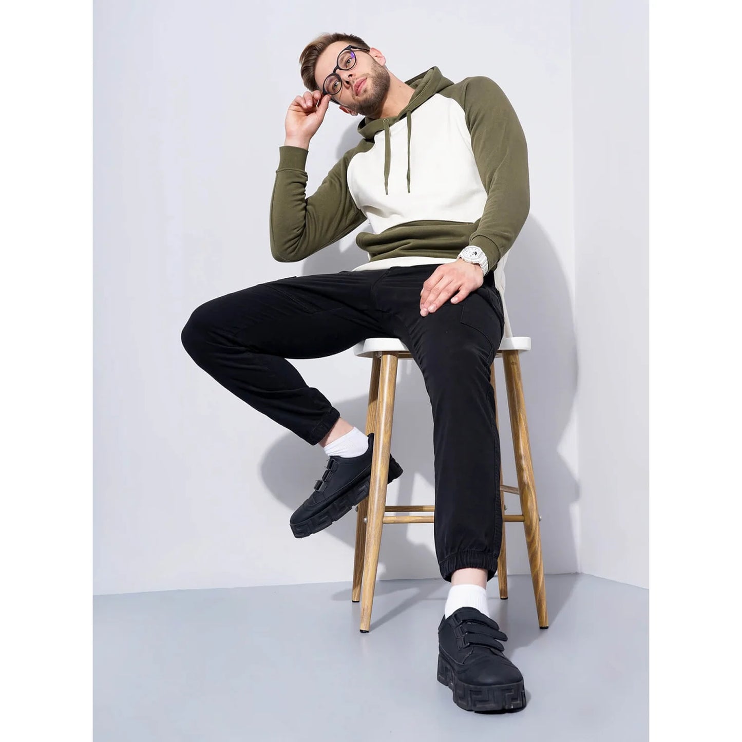 Celio* Colourblock Regular Fit Cotton-Poly-Blend Olive Sweatshirt