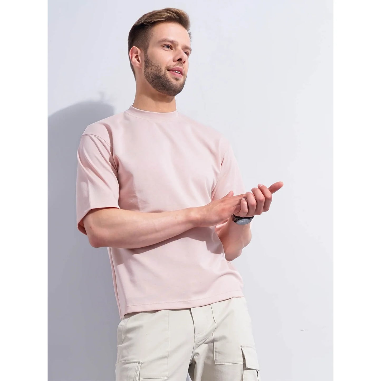 Celio* Solid Regular Fit Cotton-Blend Pink T-Shirt