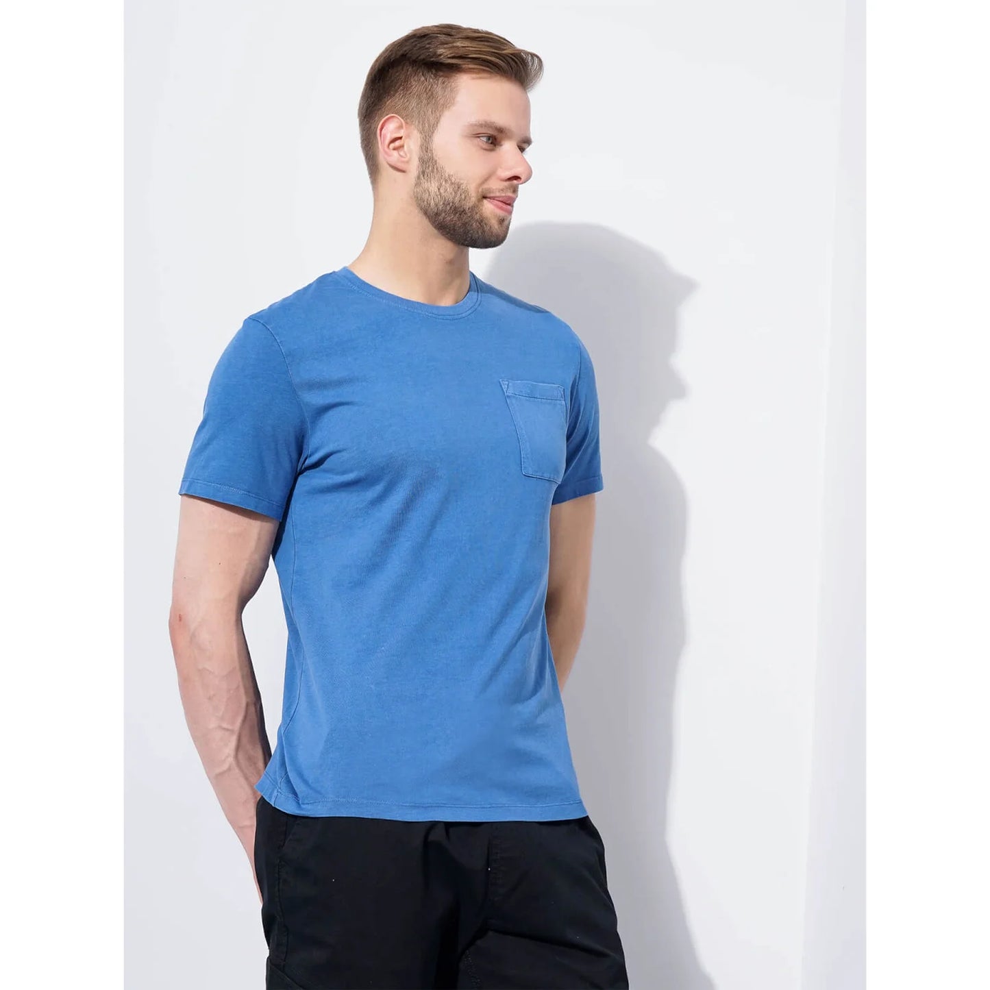 Celio* Solid Regular Fit Cotton Blue T-Shirt