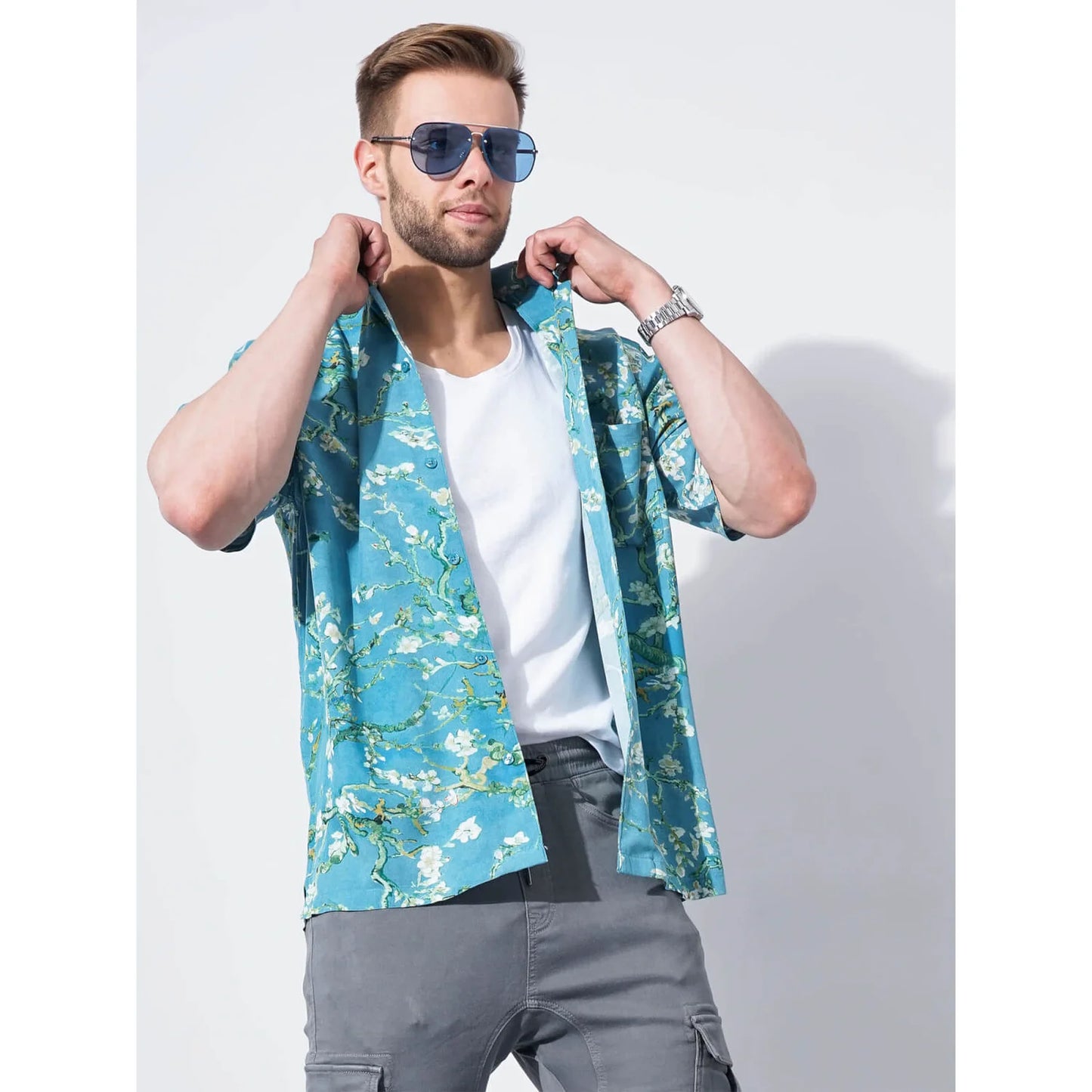 Celio* Graphics Regular Fit Viscose Blue Shirt