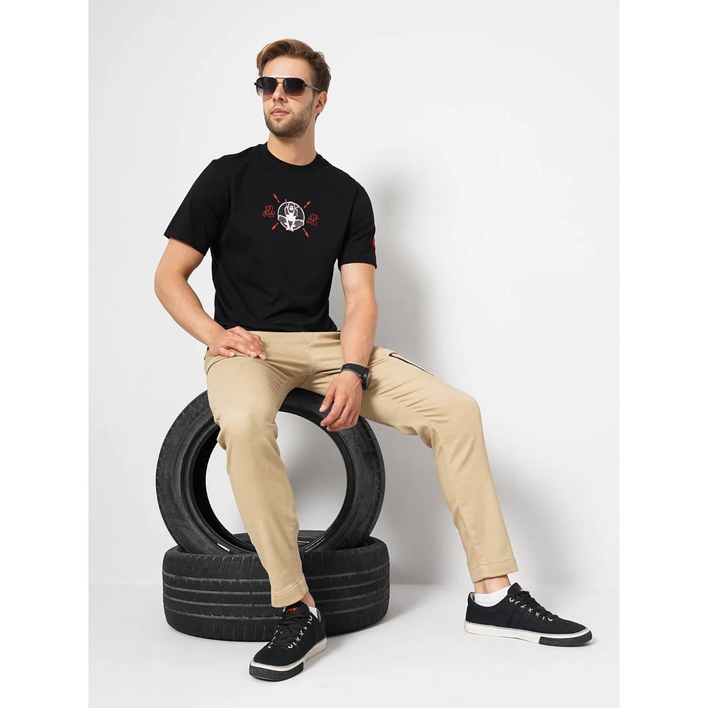 Celio* Naruto Regular Fit Cotton Black T-Shirt