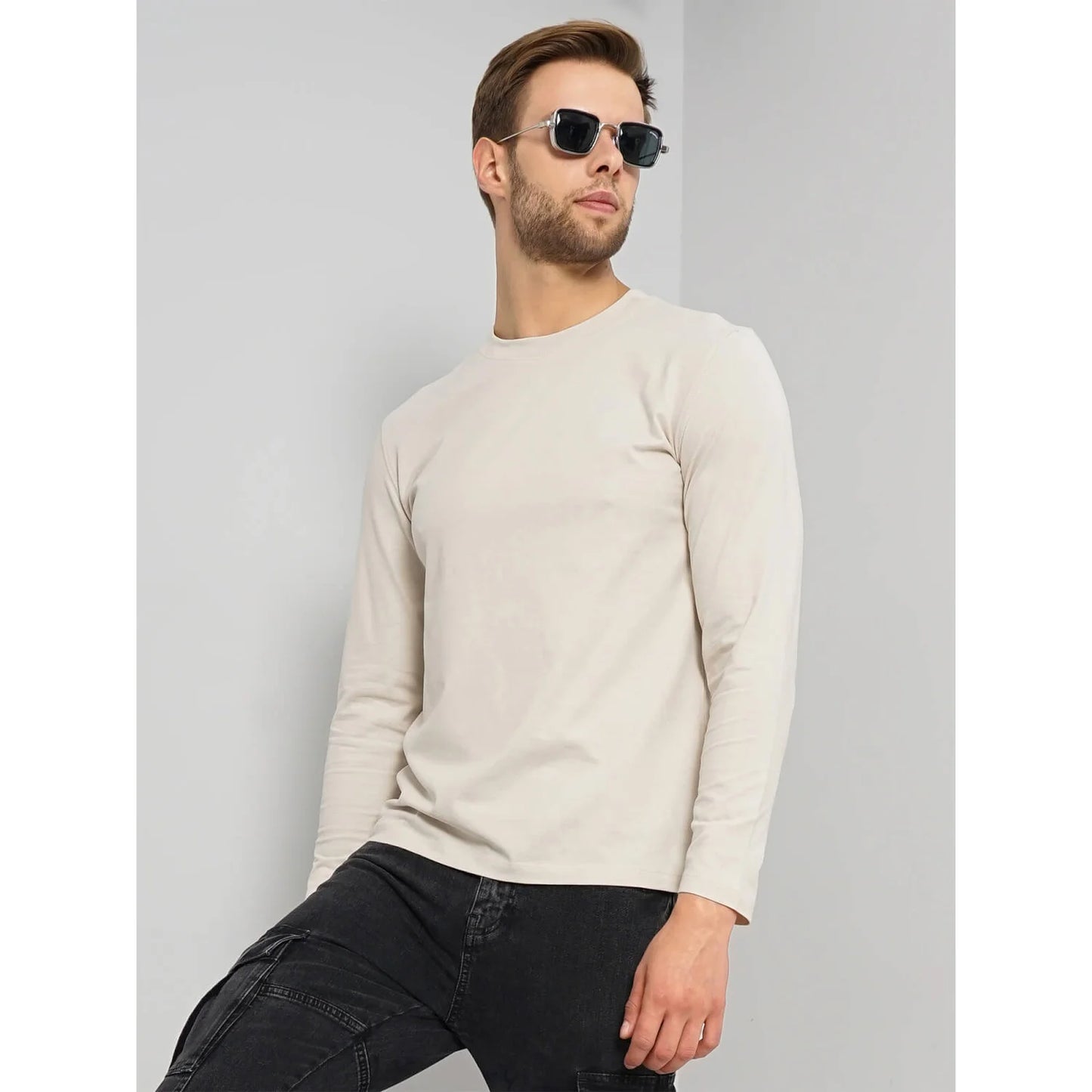 Celio* Solid Relaxed Fit Cotton Off White T-Shirt