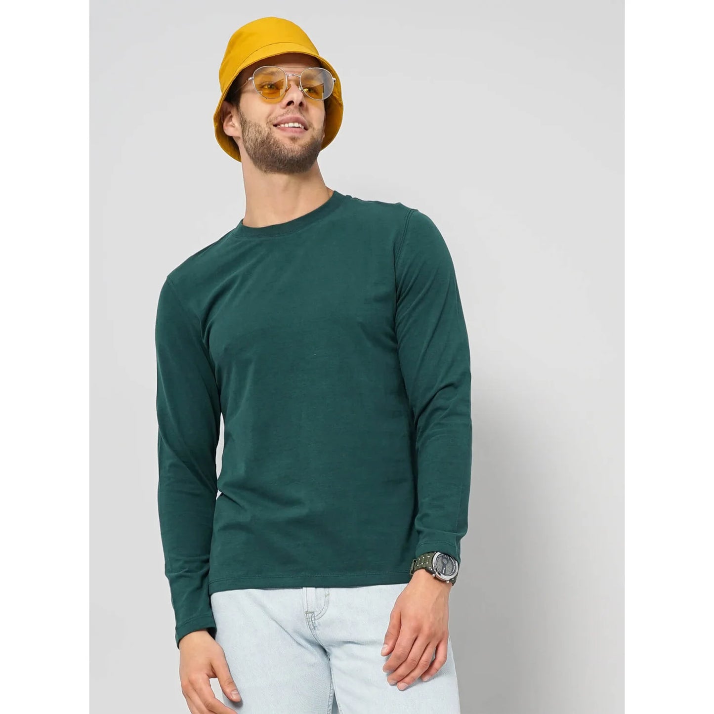 Celio* Solid Relaxed Fit Cotton Teal T-Shirt