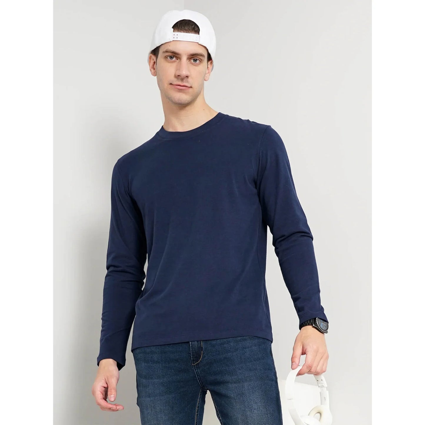 Celio* Solid Relaxed Fit Cotton Navy Blue T-Shirt